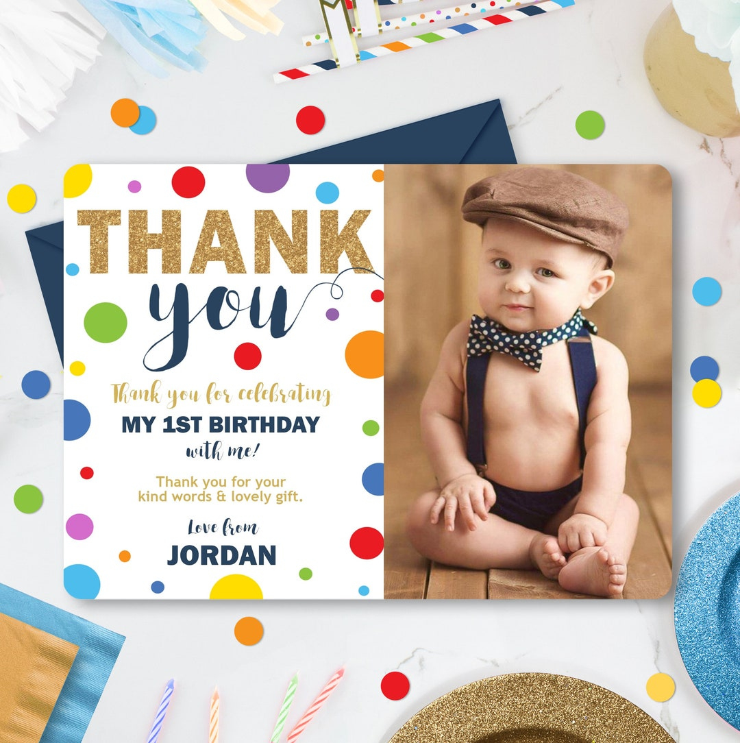 Boy 1St Birthday Photo Thank You Card Template (Digital Download intended for First Birthday Thank You Cards Printable