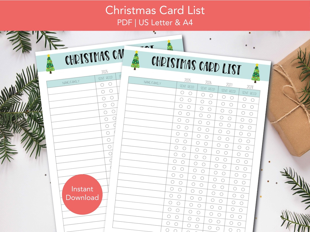 Christmas Card List Printable, Christmas Card Tracker, Holiday with Printable Christmas Card List 2025