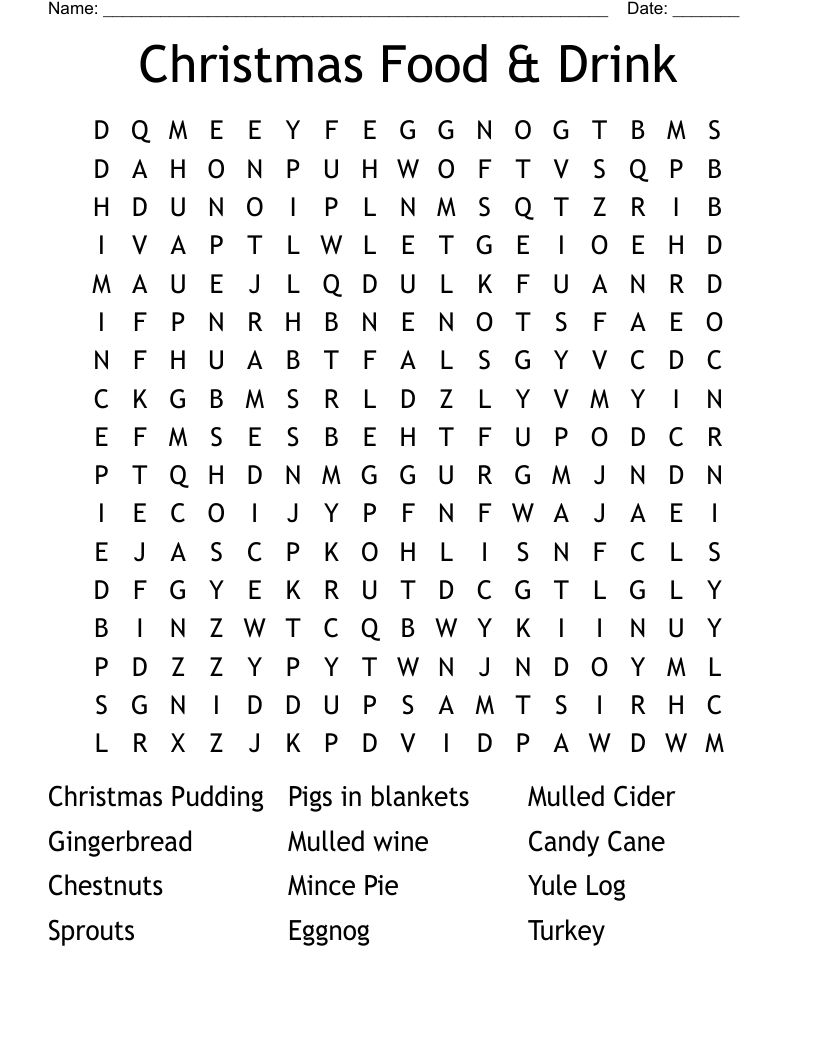 Christmas Food &amp;amp; Drink Word Search - Wordmint within Christmas Word Search Printable