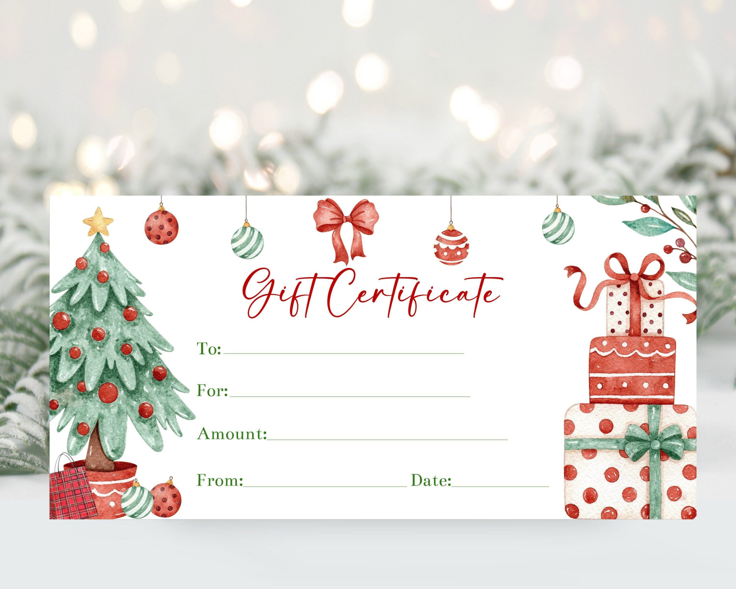 Christmas Gift Certificate Voucher Template, Editable Christmas with Merry Christmas Printable Gift Card