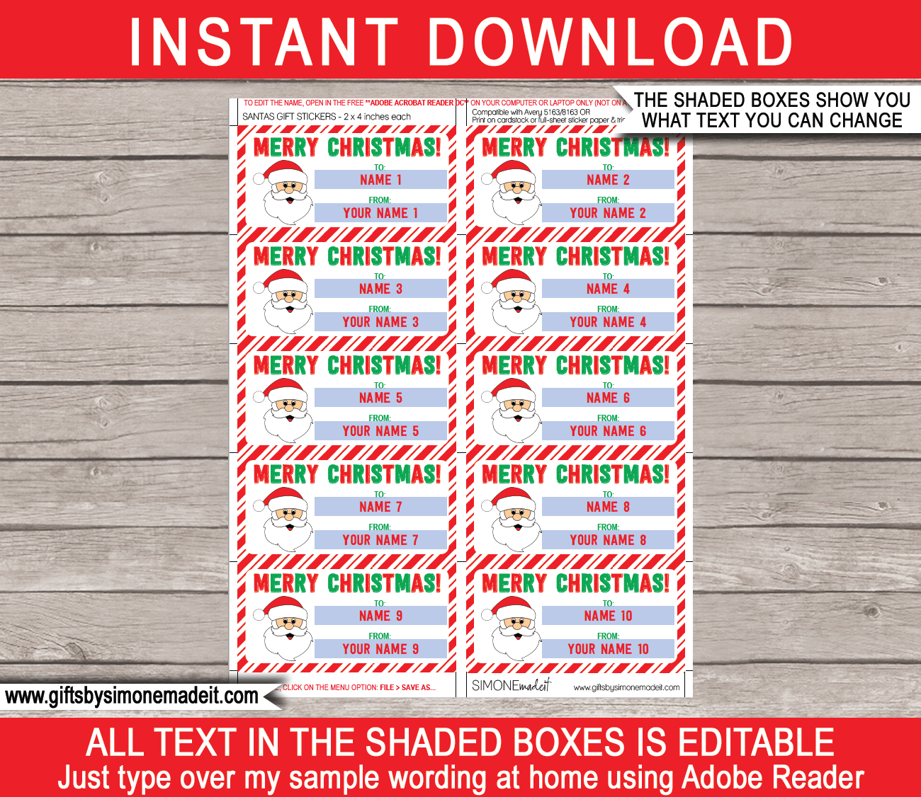 Christmas Gift Labels Template (Santa Claus) - From Your Name - Red &amp;amp; Green for Free Printable Christmas Name Tags Kids