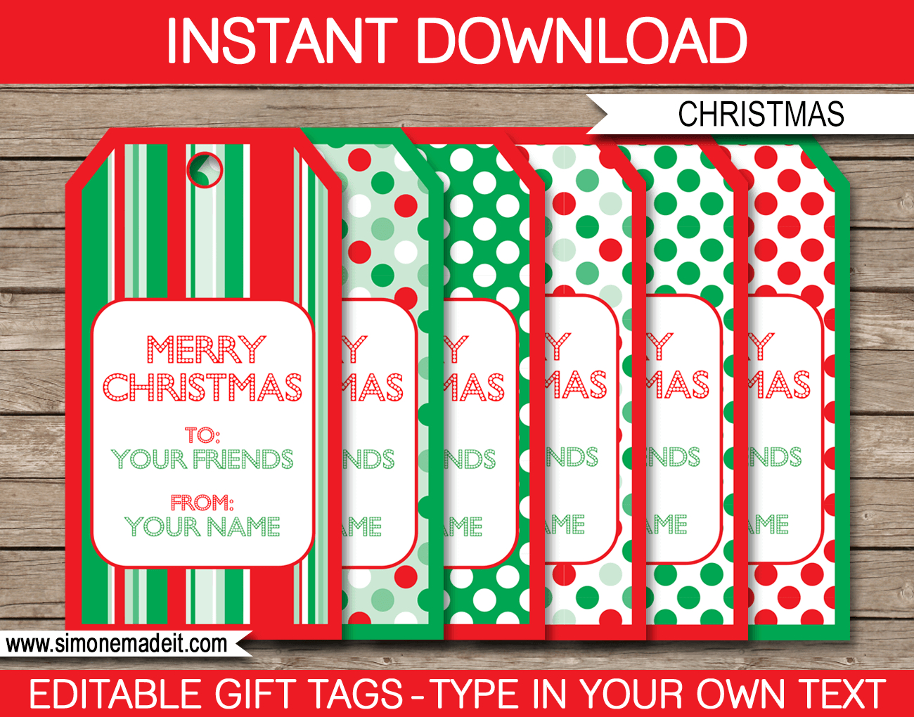 Christmas Gift Tags Template - Red &amp;amp; Green throughout Free Printable Christmas Tags Editable