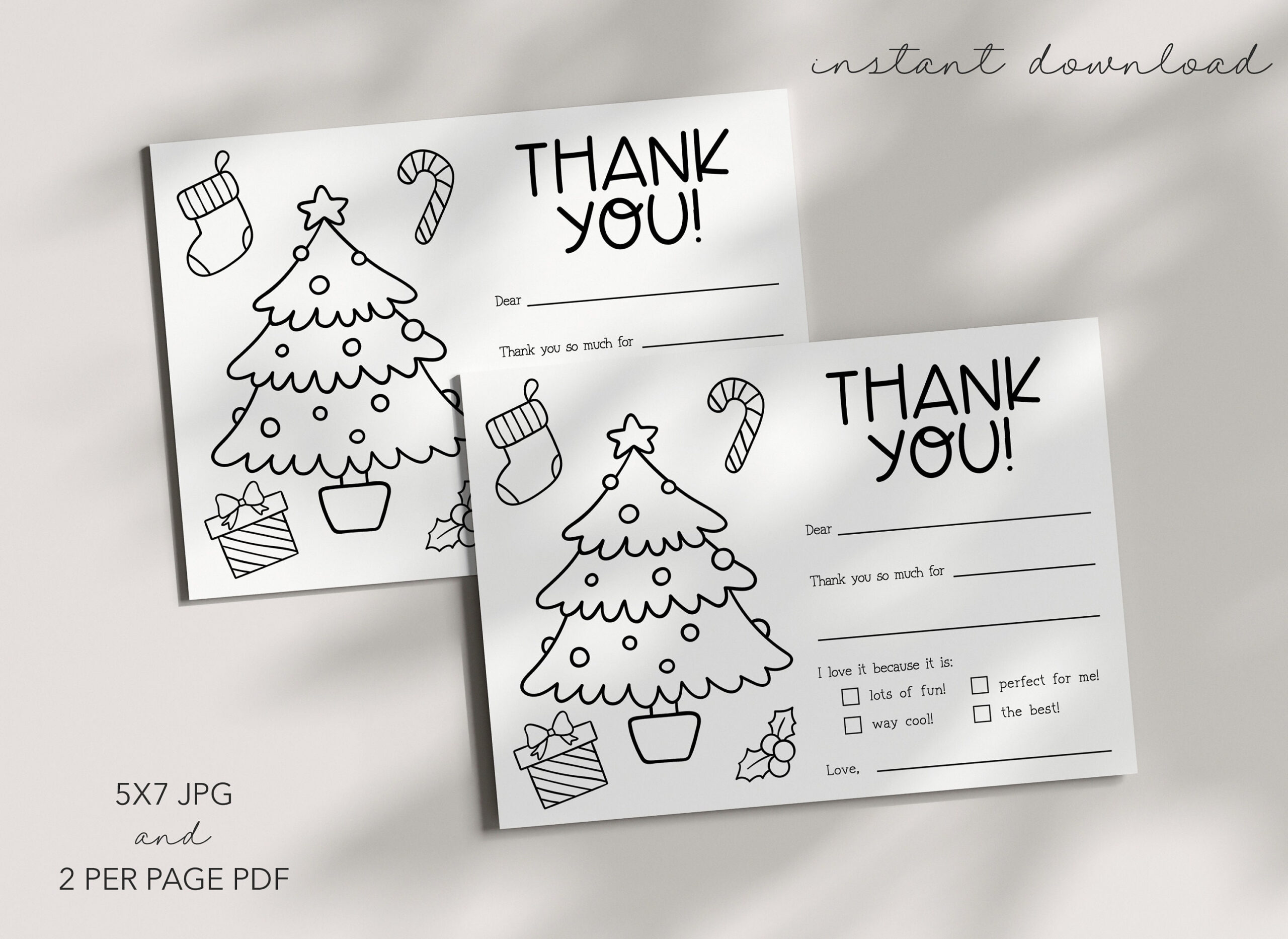 Christmas Kids Thank You Card - Coloring - Printable - Fillable intended for Printable Greeting Cards Kids Thank You