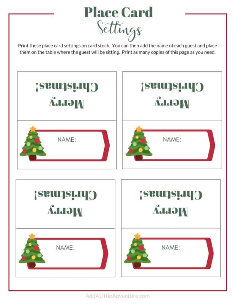 Christmas Place Cards Printables - Diy Templates intended for Christmas Table Name Tags Printable Free