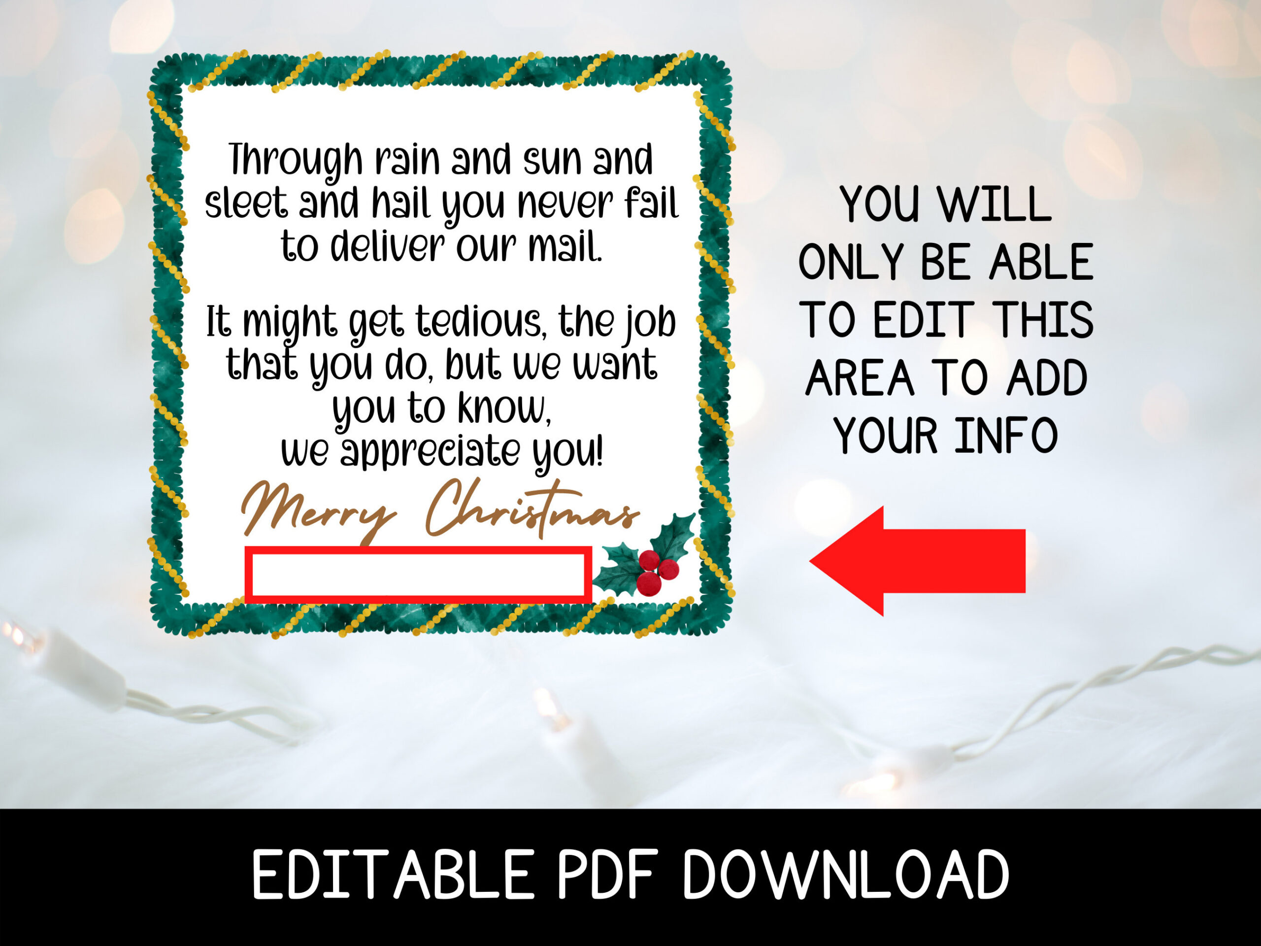 Christmas Postcard Free Thank You Postcard S, Editable And pertaining to Free Printable Christmas Card For Mail Carrier