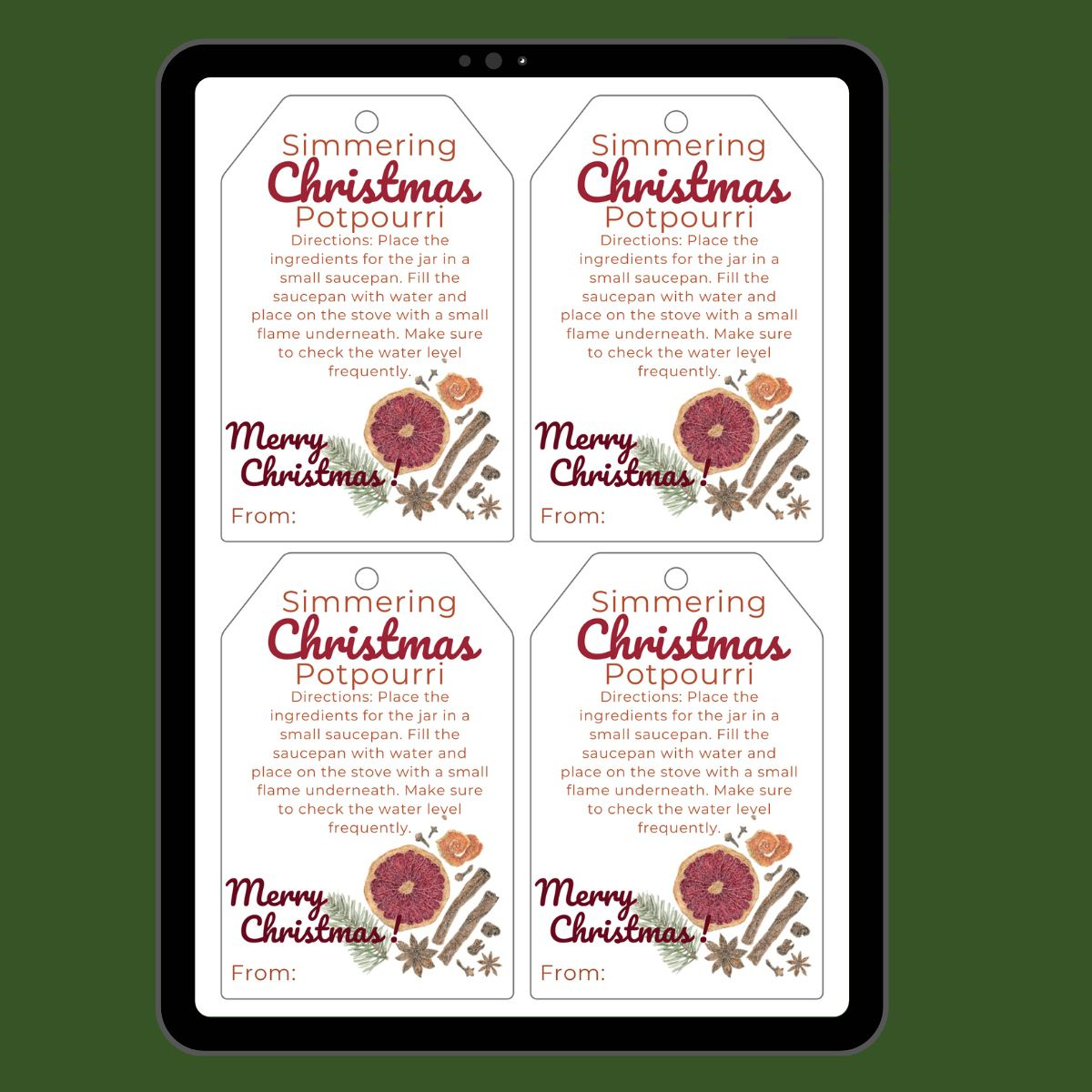 Christmas Simmering Potpourri Gift Tags within Free Printable Christmas Potpourri Tags