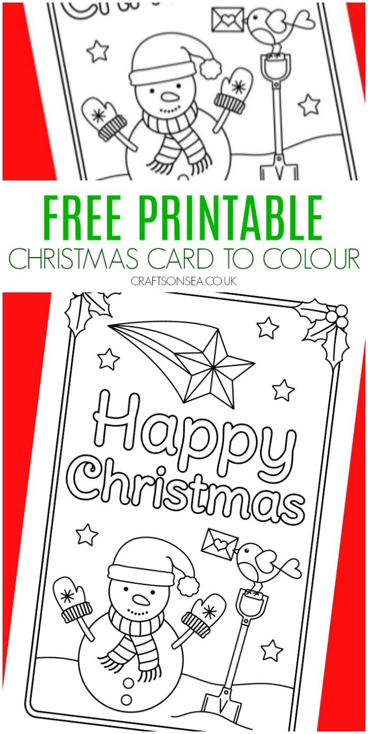 Color In Christmas Card: Free Snowman Design - Crafts On Sea with regard to Free Printable Christmas Card Kids