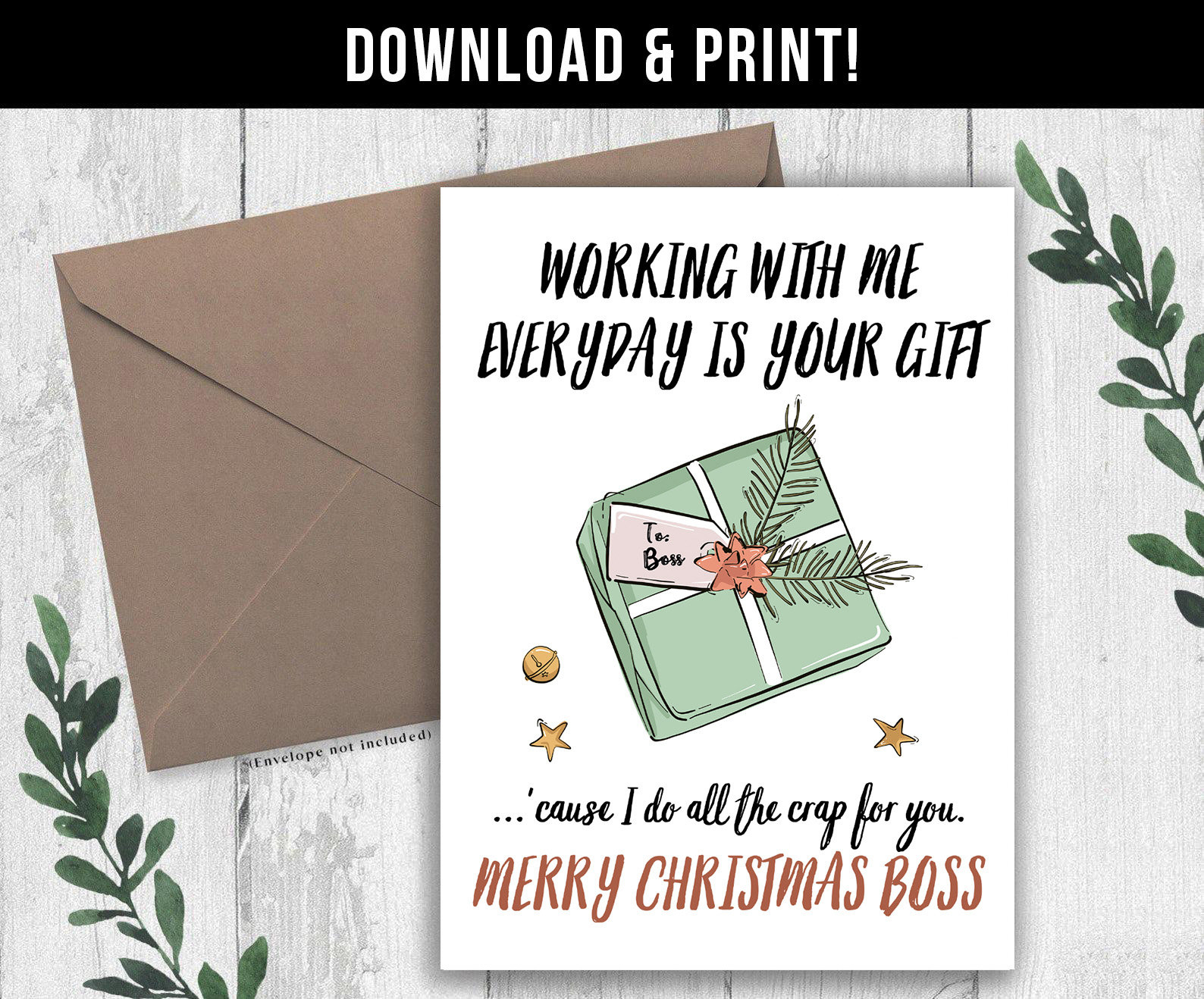 Digital Download Christmas Card For Boss, Boss Christmas Card inside Free Printable Christmas Card For Boss