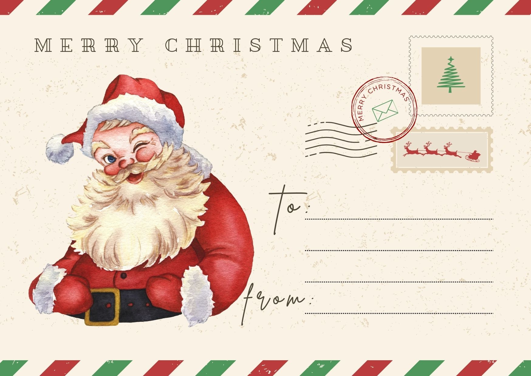 Downloadable And Printable Christmas Greeting Card (Santa Claus within Printable Christmas Card