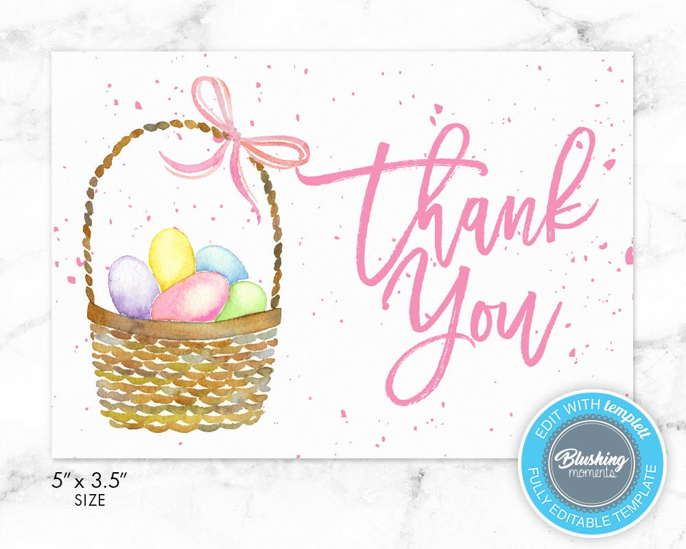 Easter Thank You Card, Printable Thank You Card, Easter Basket for Easter Thank You Cards Printable