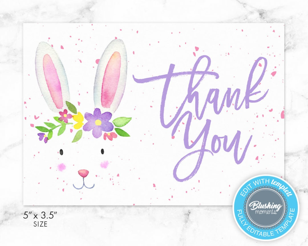 Easter Thank You Card, Printable Thank You Card, Easter Bunny in Easter Thank You Cards Printable