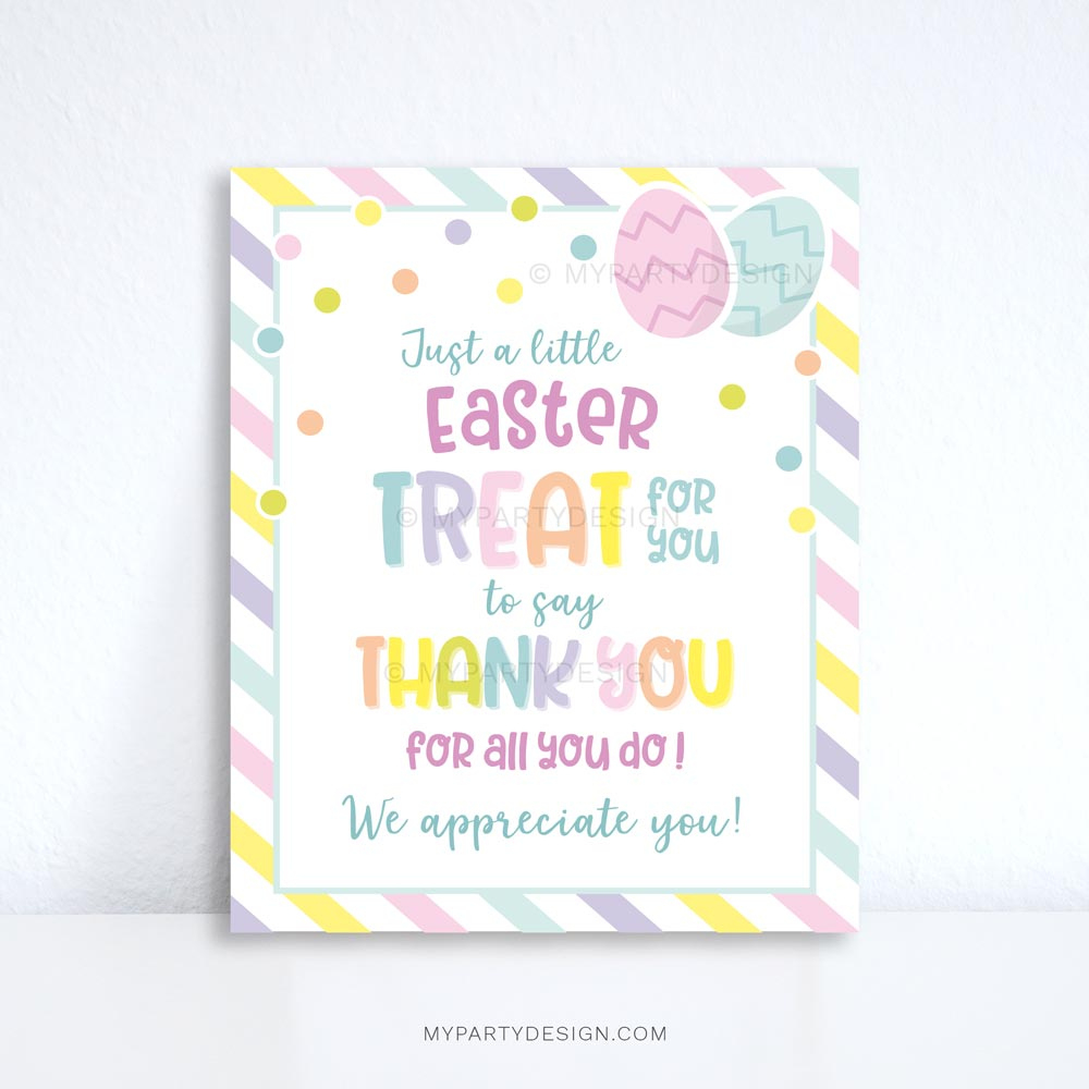 Easter Treat Appreciation Sign, Printable Pdf - My Party Design pertaining to Free Printable Easter Thank You Cards