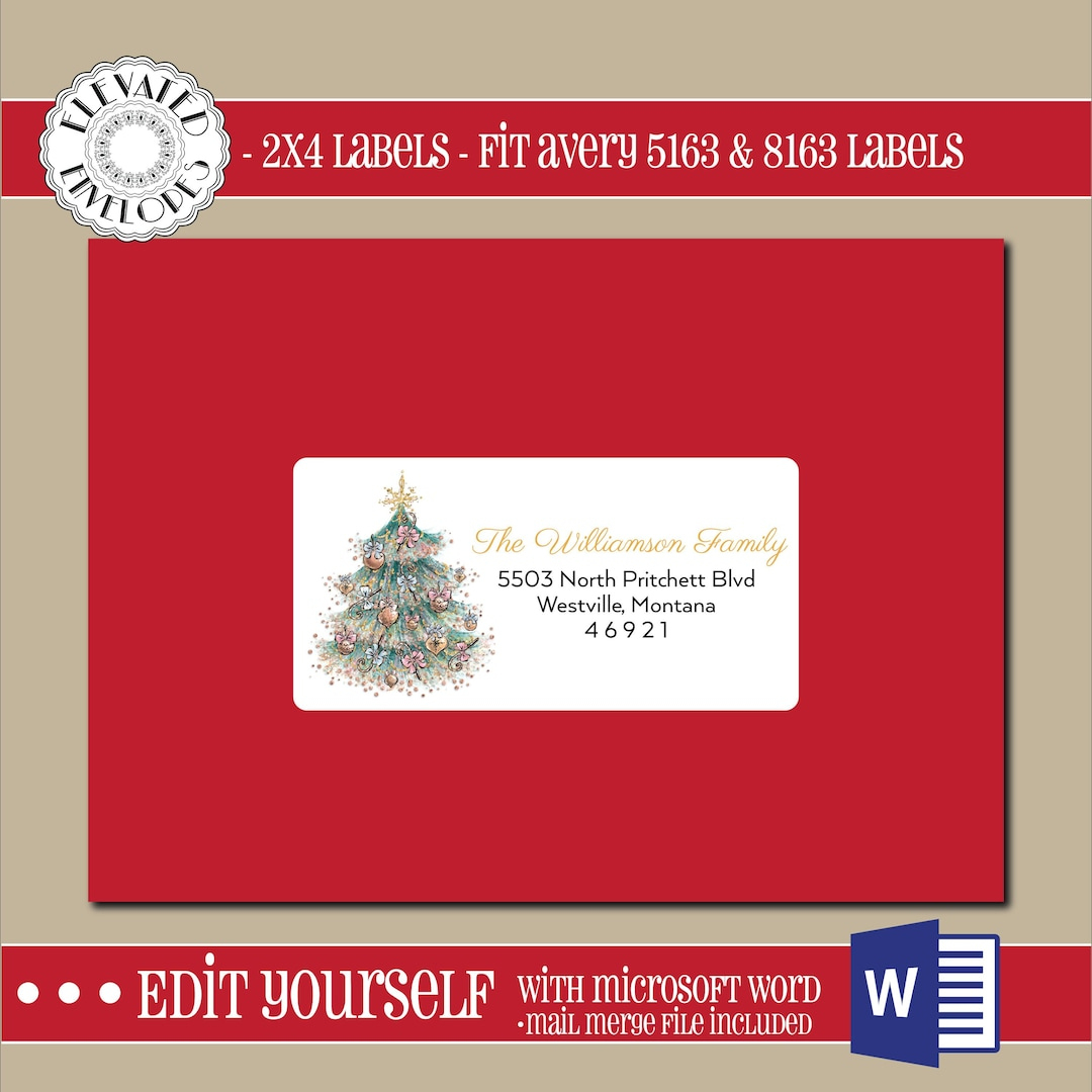 Editable Christmas Address Label Template,2X4 Address Label intended for Printable Christmas Card Address Labels