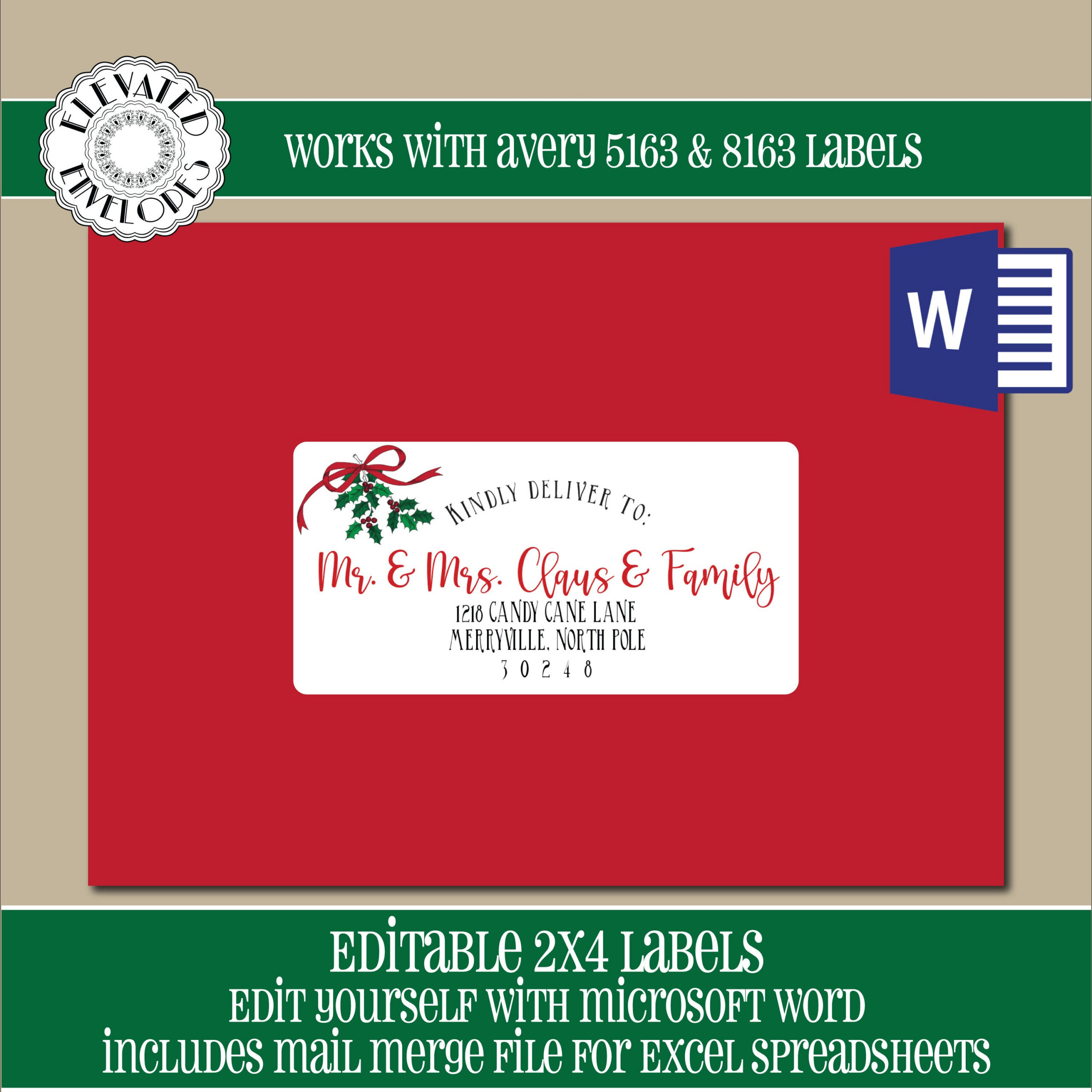 Editable Christmas Address Label Template,2X4 Address Label with regard to Printable Christmas Card Labels For Envelopes