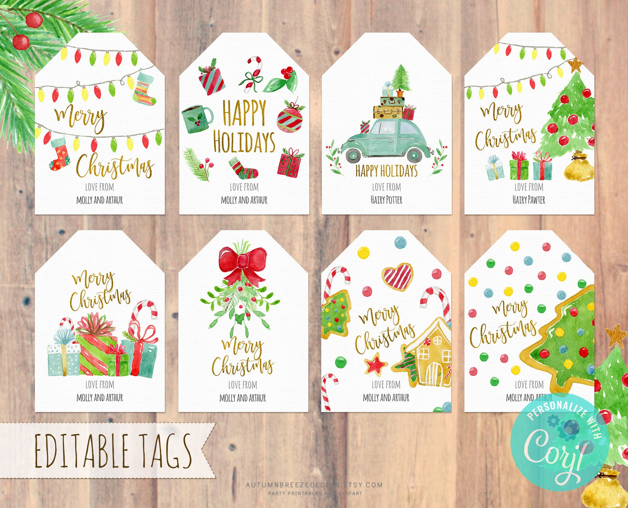 Editable Christmas Tags, Christmas Printable, Holiday Gift Tags pertaining to Etsy Printable Christmas Tags