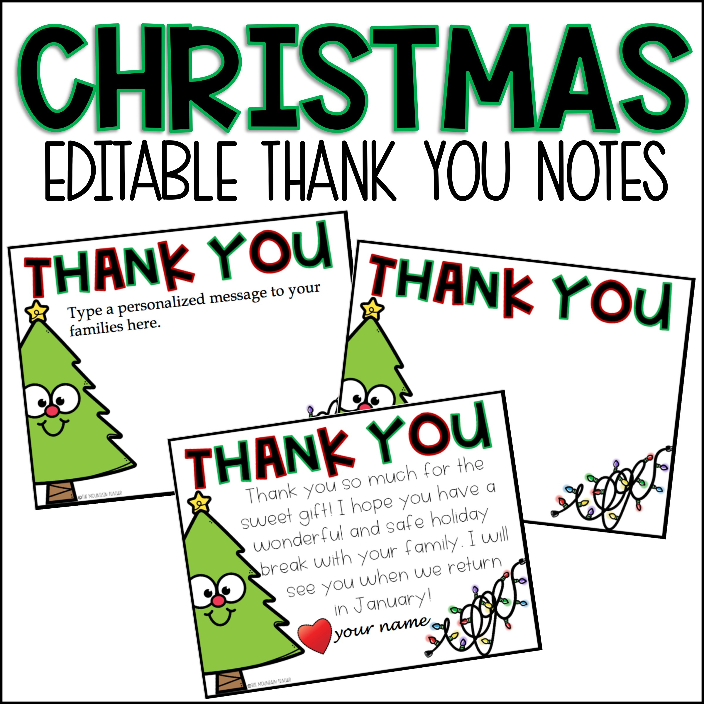 Editable Christmas Thank You Card Template | Madeteachers regarding Free Printable Christmas Thank You Note Cards