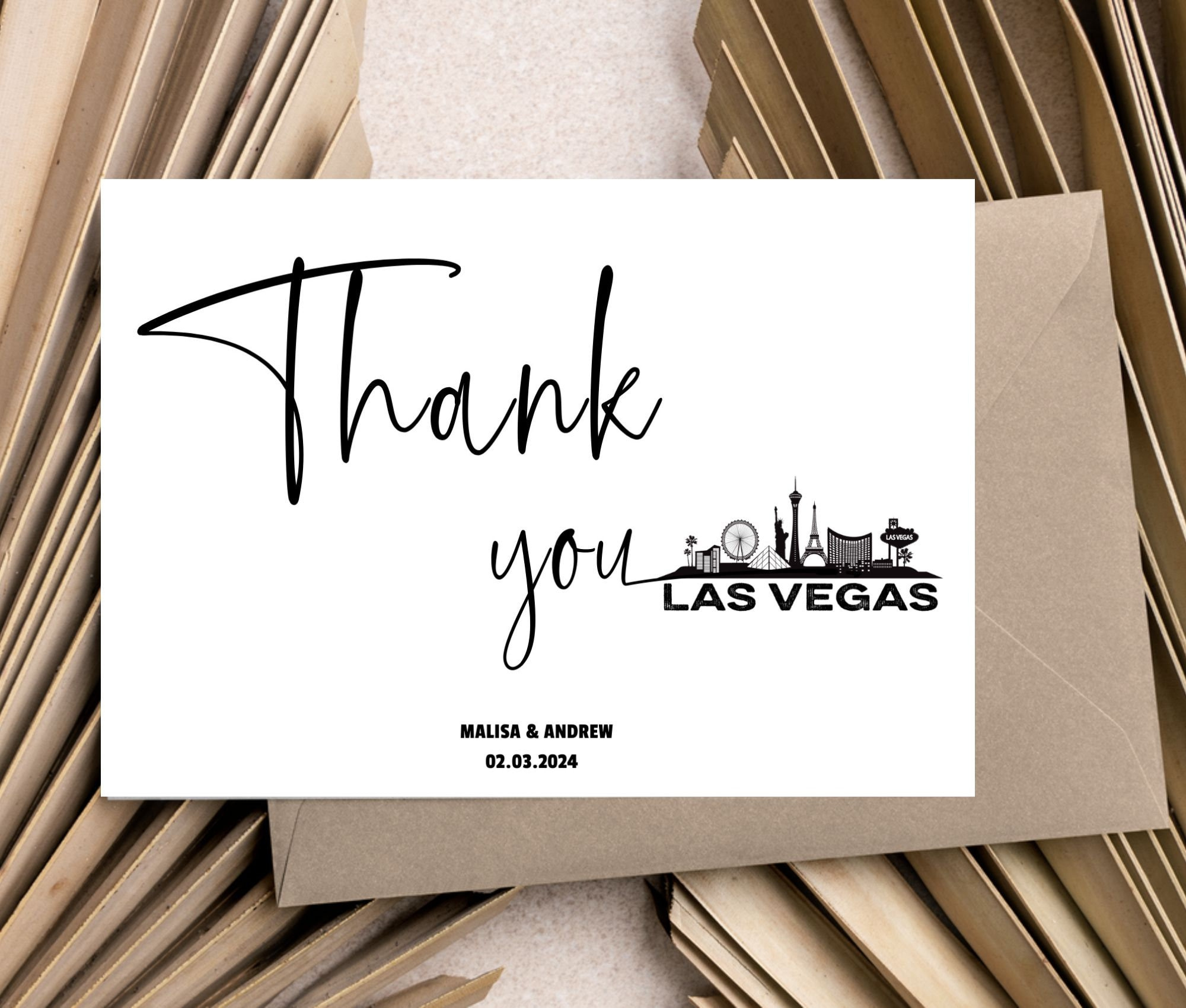 Editable Las Vegas Skyline Thank You Card|Vegas Destination for Las Vegas Thank You Cards Printable