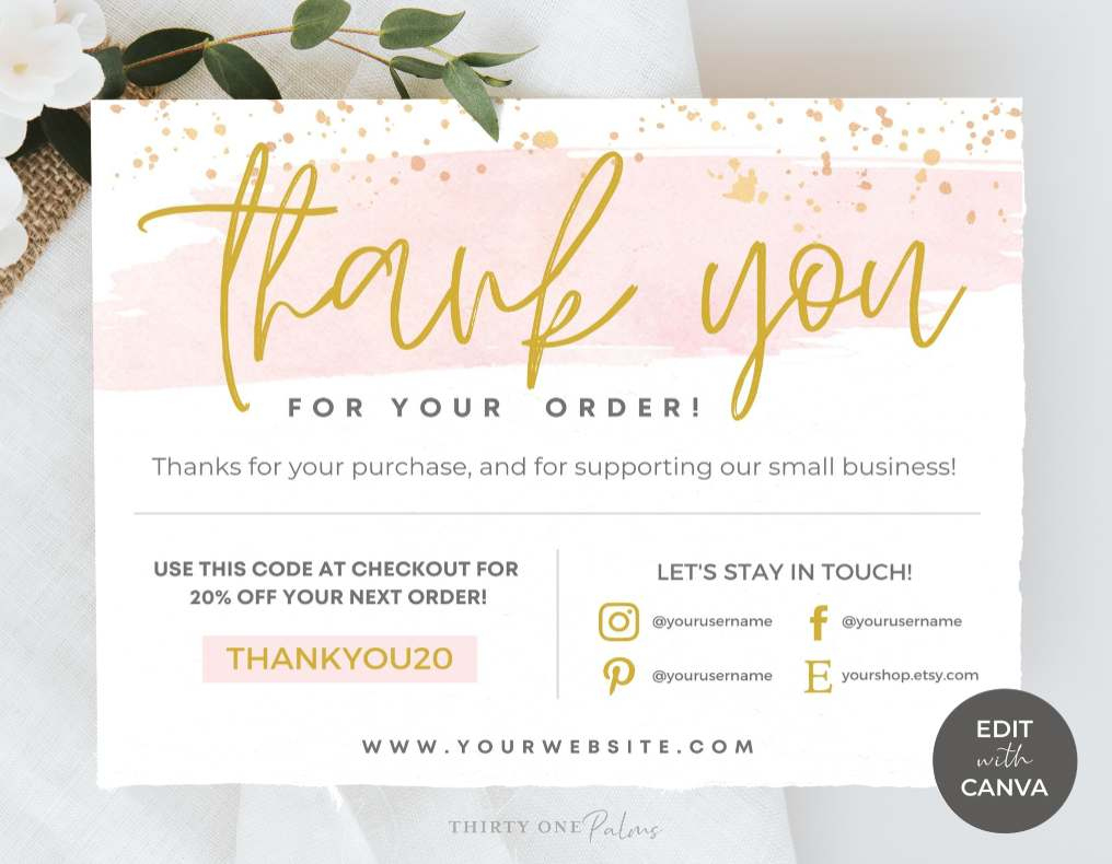 Editable Printable Thank You Card Template For Canva - Pink Watercolor with regard to Printable Thank You Cards Editable