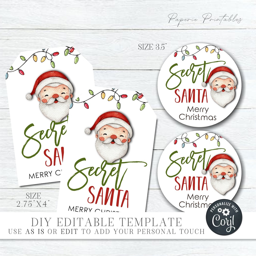 Editable Secret Santa Gift Tags: Printable Christmas Labels (Corjl) -  Etsy.de with Diy Christmas Tags Printable