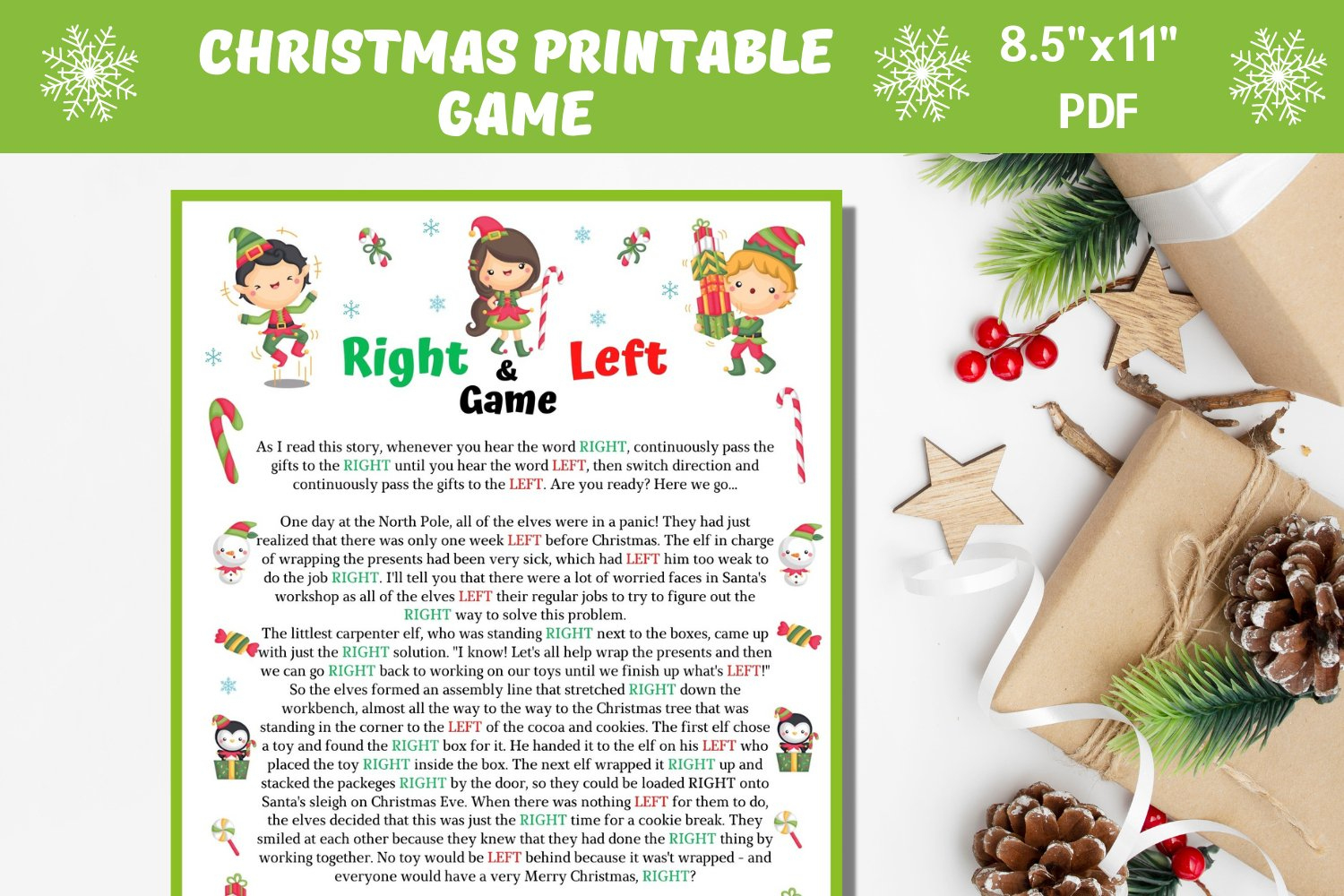 Elf Right And Left Story, Printable Winter Or Christmas Game throughout Left Right Elf Christmas Game Printable Free