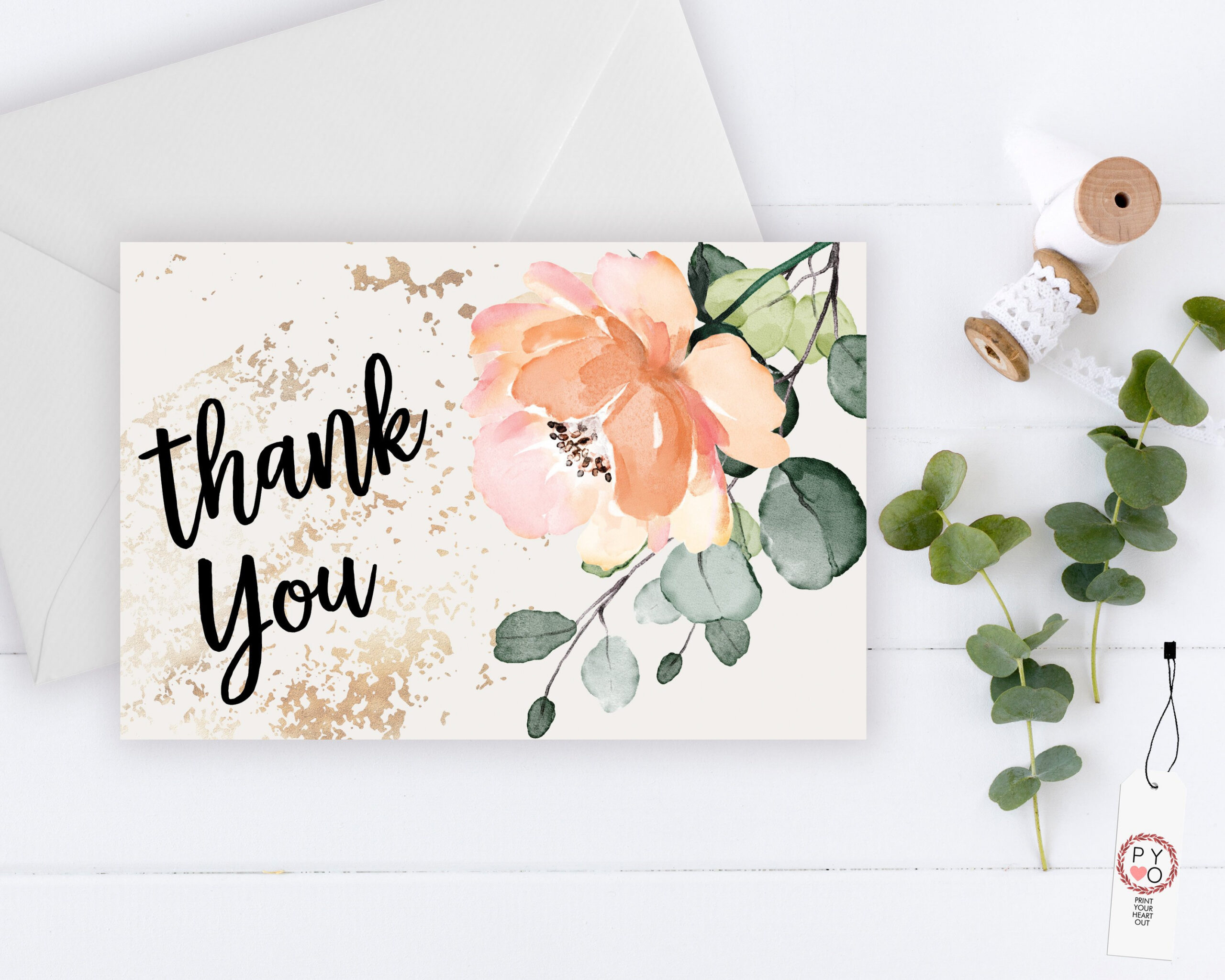 Floral Thank You Card: Printable 4X6 Postcard (Pdf &amp;amp; Jpeg) for Printable 4X6 Thank You Cards