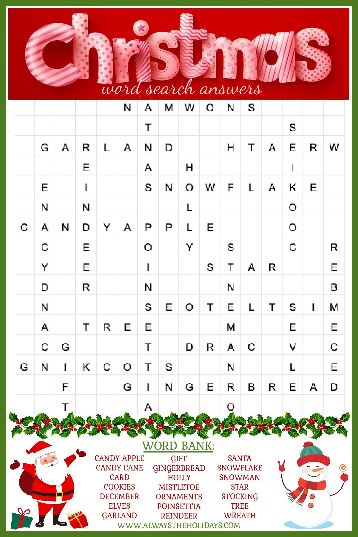 Free Christmas Word Search Printable - With Answer Key Included pertaining to Holiday Word Search Printable with Answers