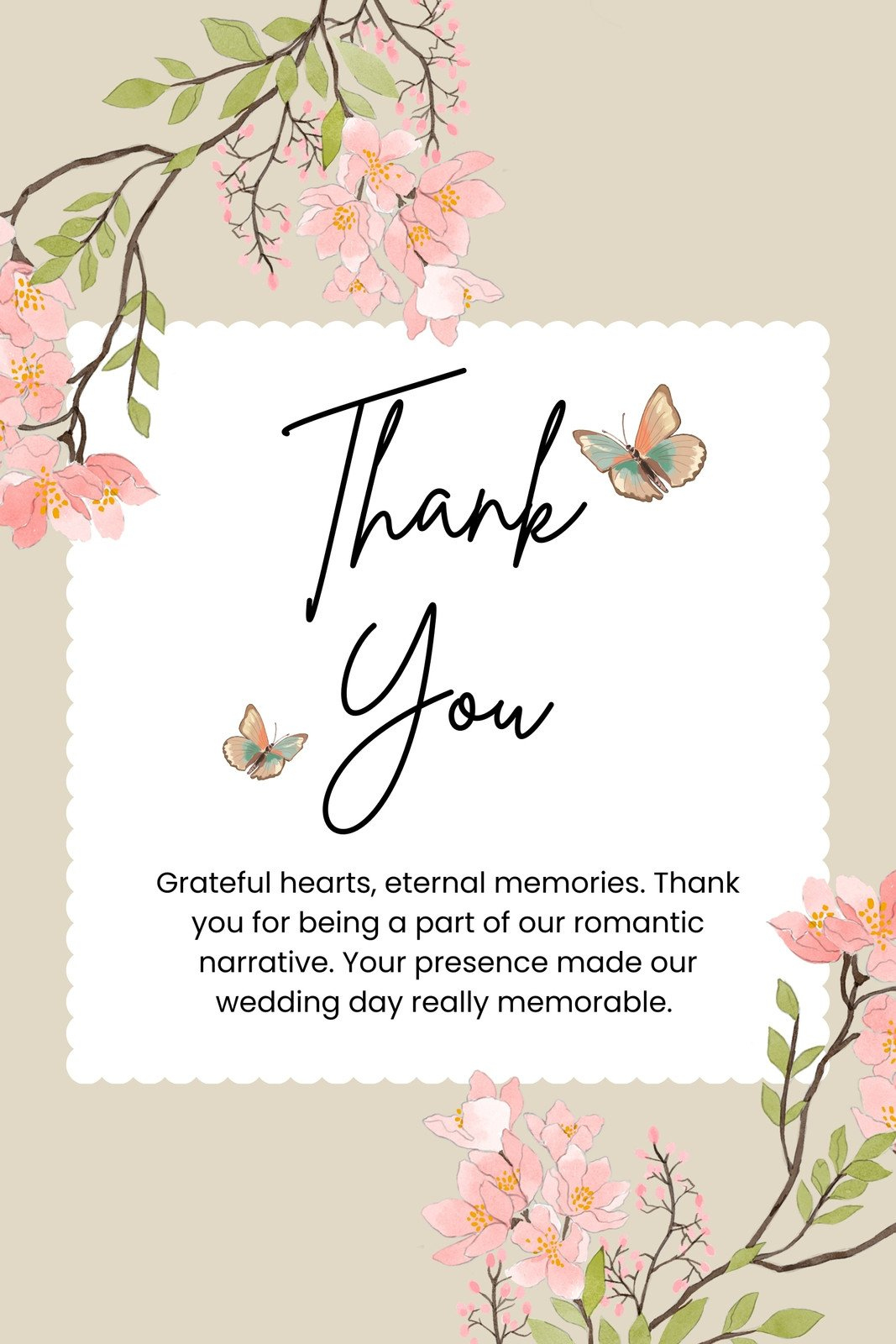 Free Custom Printable Wedding Thank You Card Templates | Canva within Wedding Thank You Cards Printable