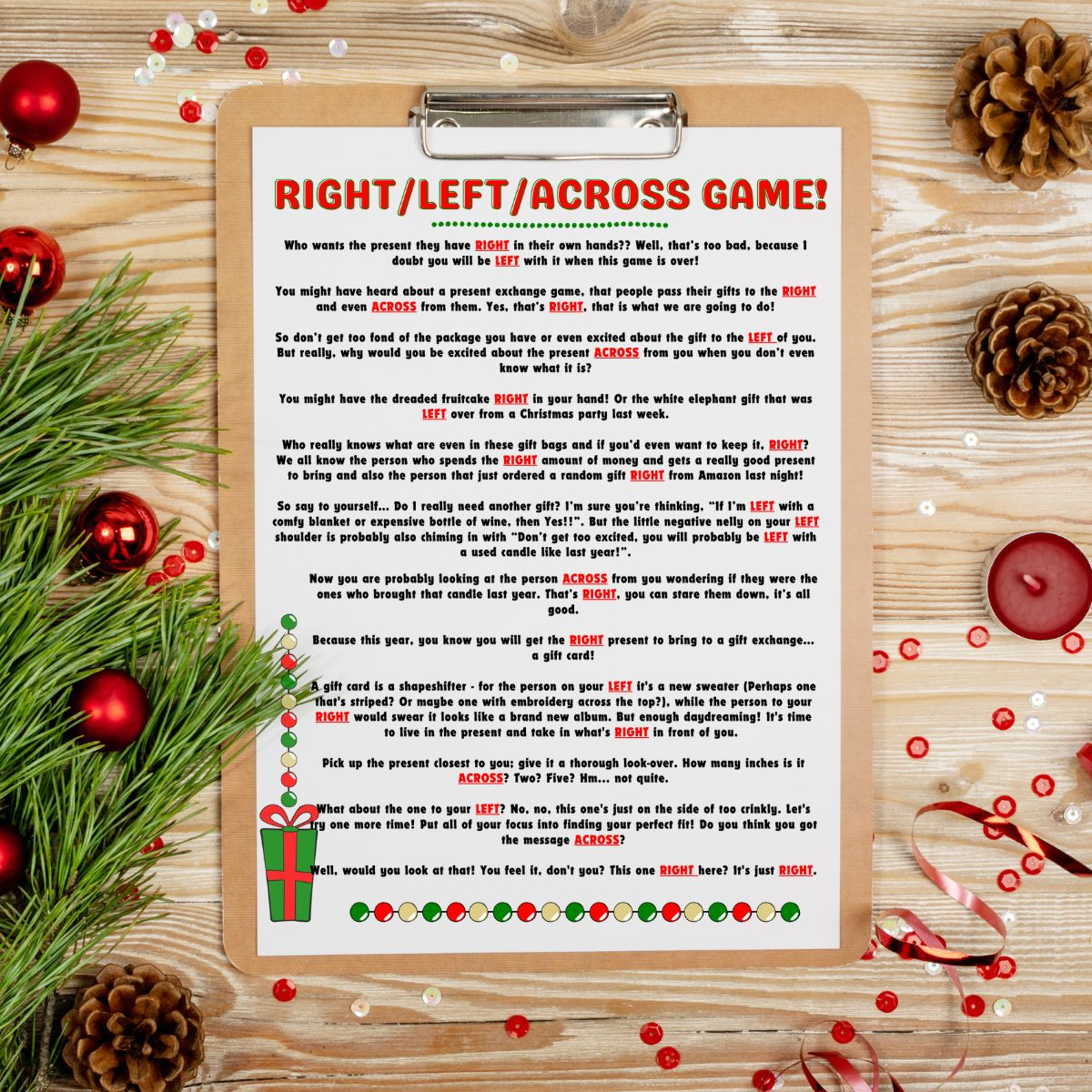 Free Left Right Across Christmas Game Printable (2 Options with Left Right Christmas Christian Game Printable