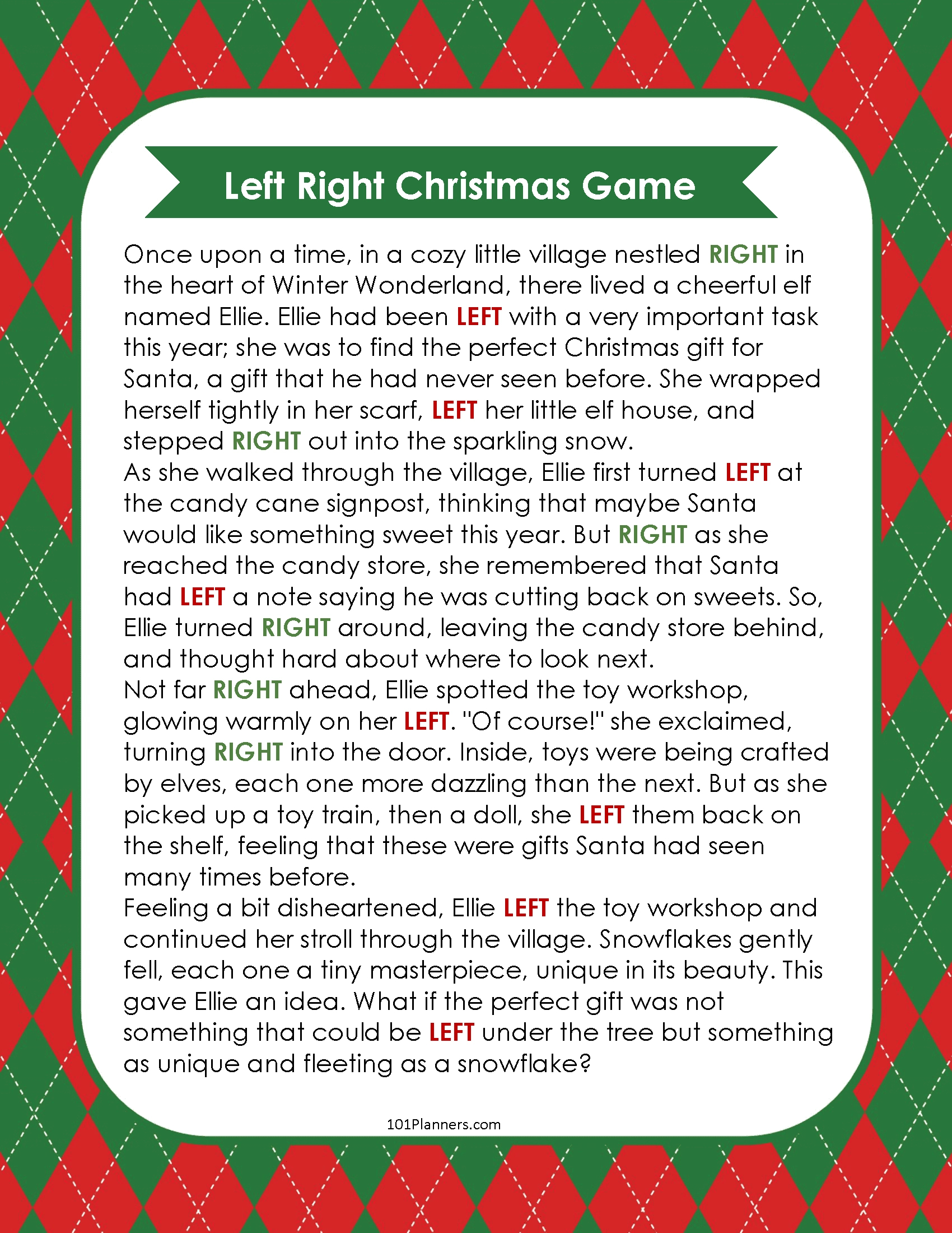 Free Left Right Christmas Game | Ai Personalized Story Creator with Left Right Christmas Story Game Printable