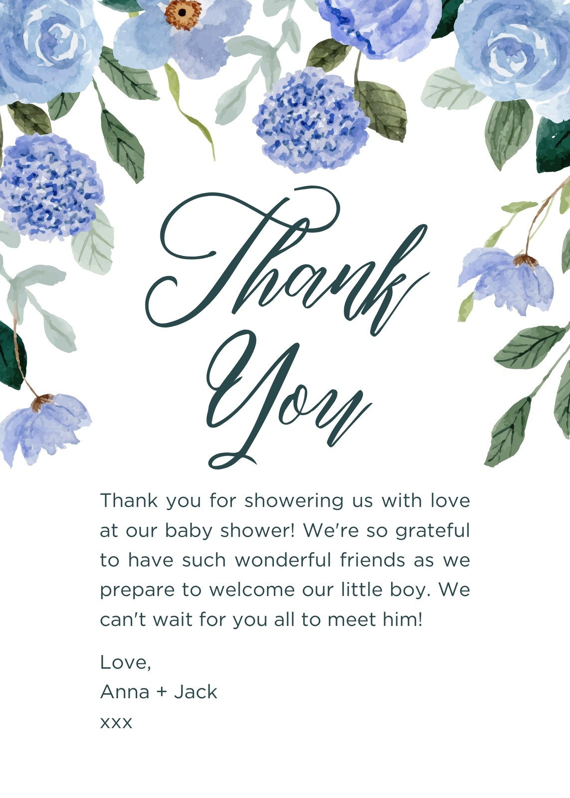 Free Printable Baby Shower Thank You Card Templates | Canva in Baby Boy Shower Thank You Cards Printable