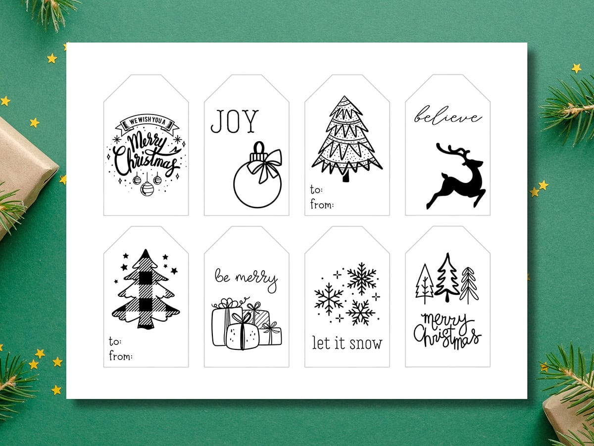 Free Printable Black And White Christmas Gift Tags - Aubree Originals inside Printable Christmas Tags Black and White