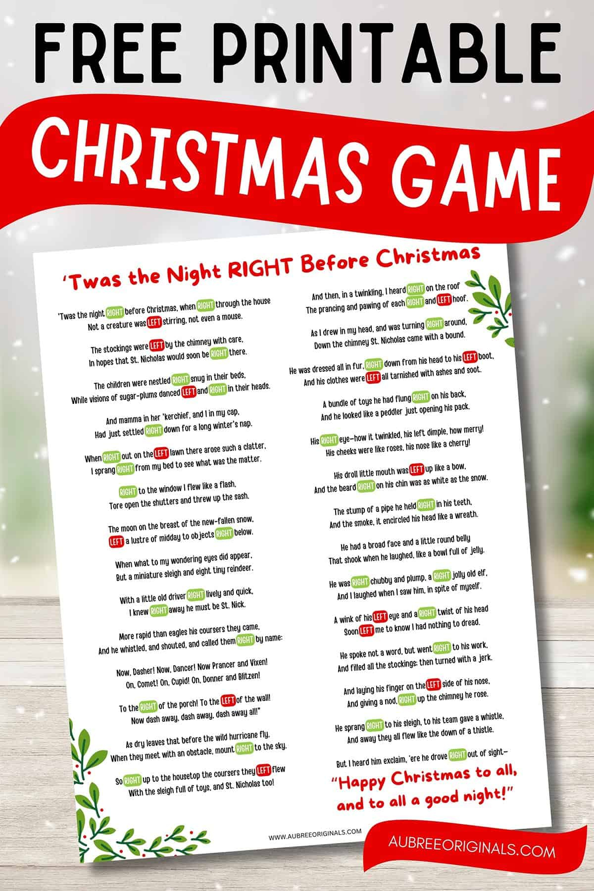 Free Printable Right Left Christmas Game Story - Aubree Originals intended for Free Left Right Christmas Game