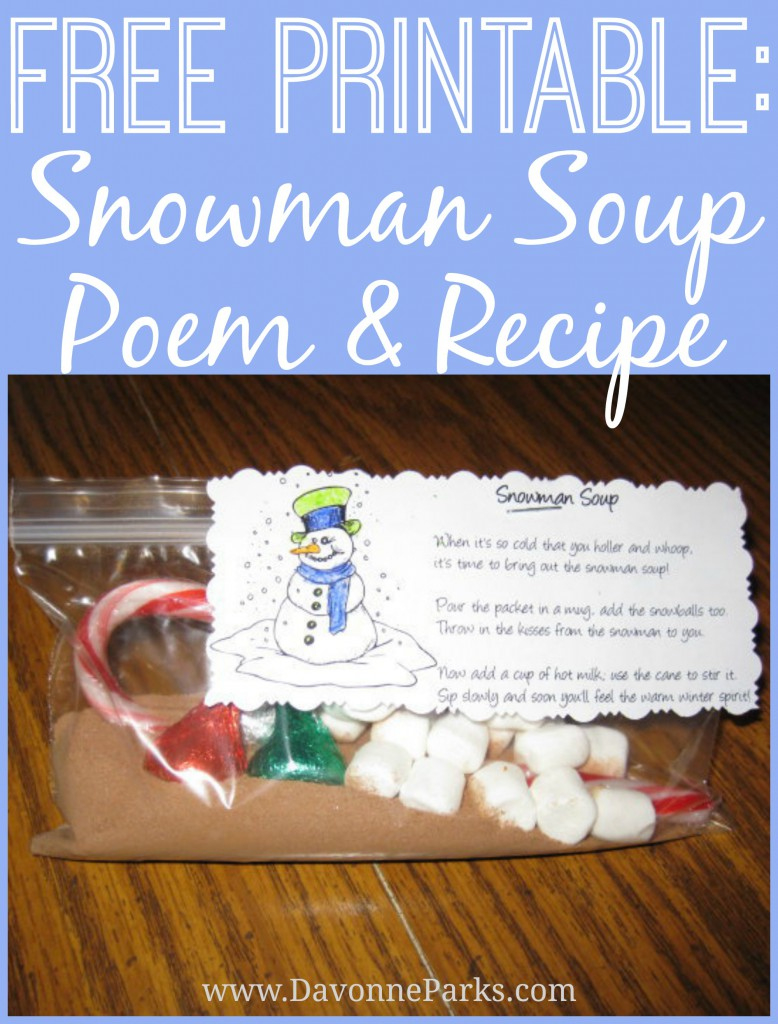 Free Snowman Soup Poem Printable – Davonne Parks for Snowman Soup Recipe And Poem Printable
