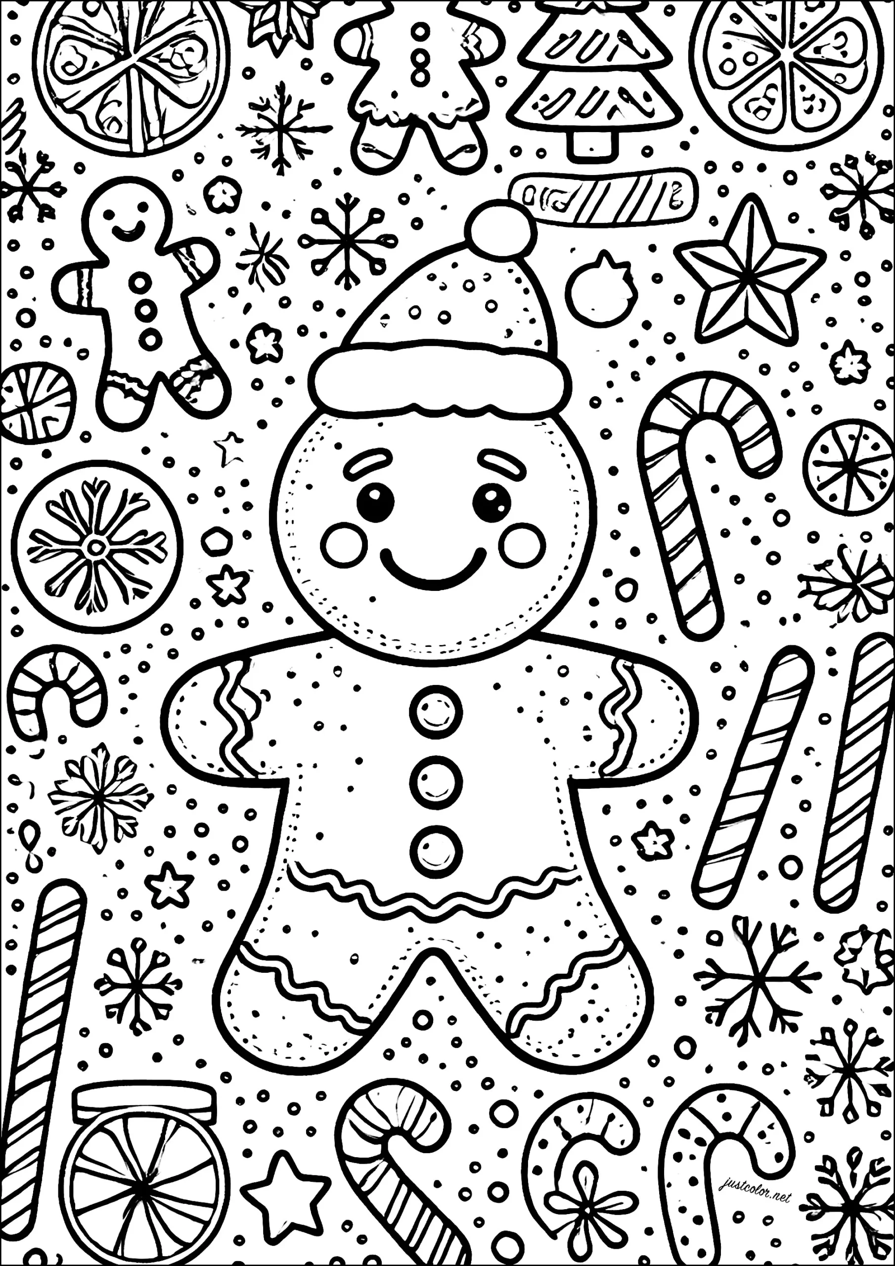 Gingerbread Man With Santa Hat - Christmas Coloring Pages For Kids regarding Christmas Colouring Printable