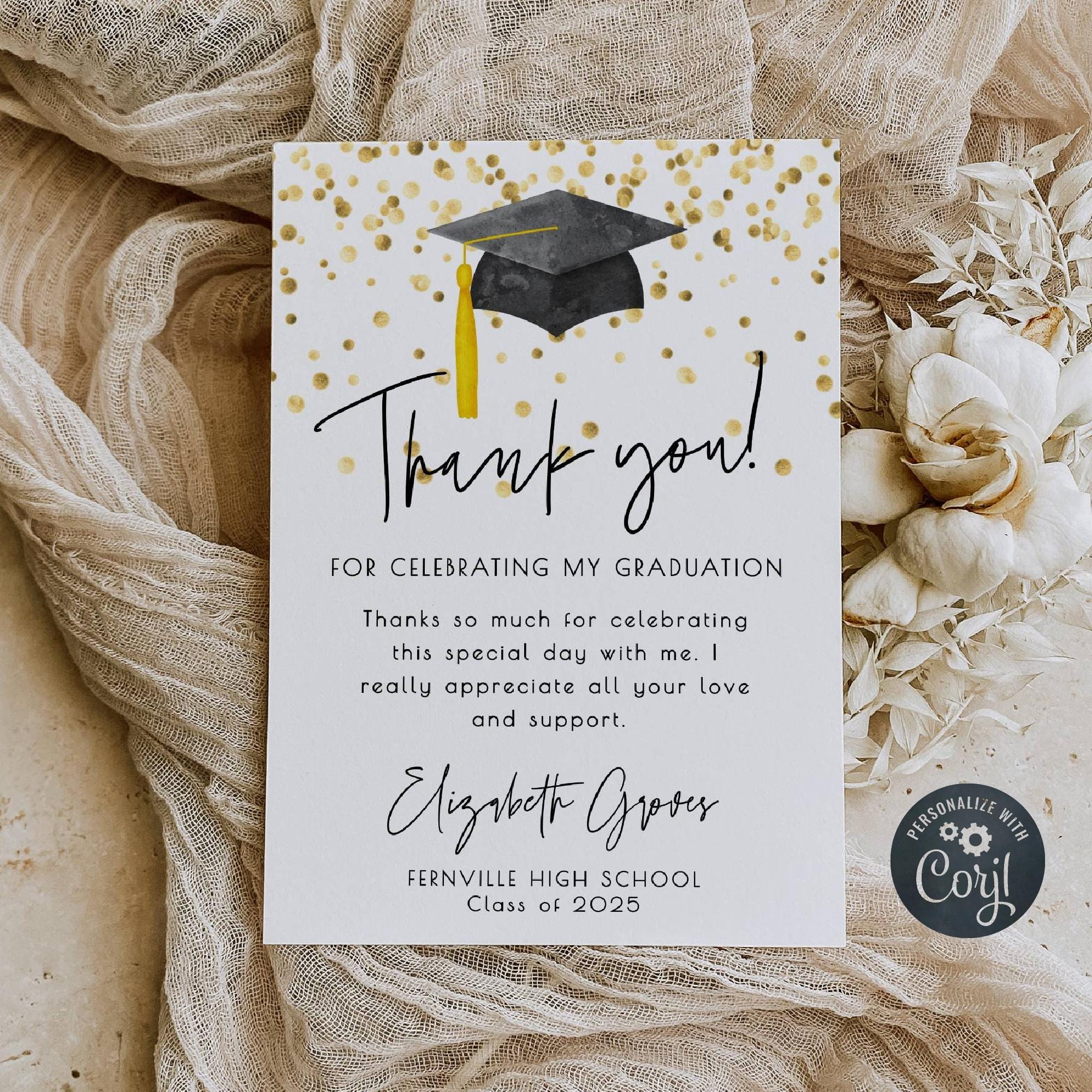 Graduation Thank You Card Template, Printable Graduate Confetti intended for Thank You Graduation Cards Printable