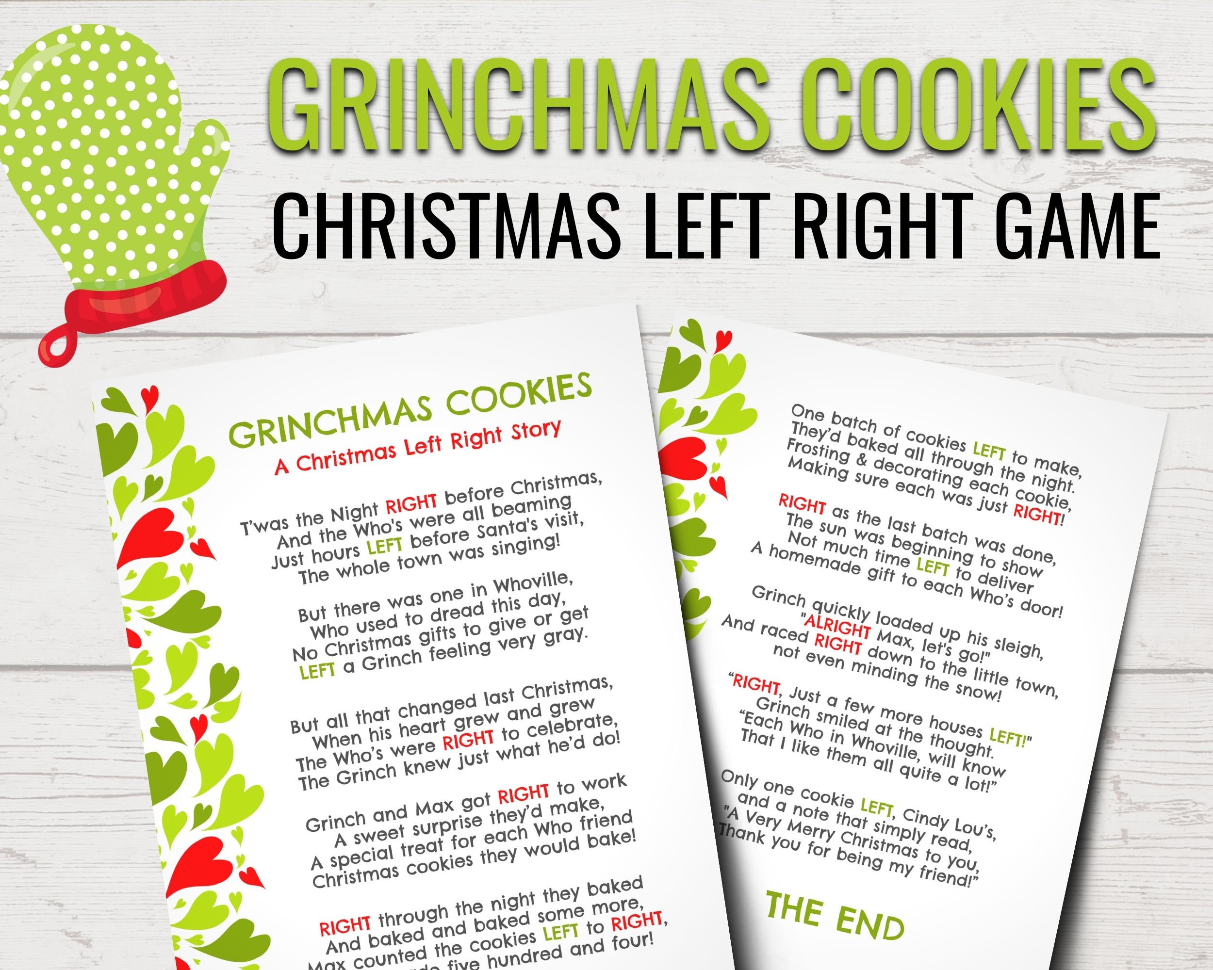 Grinchmas Cookies Christmas Left Right Game | Printable Grinch in Left Right Center Christmas Game Printable