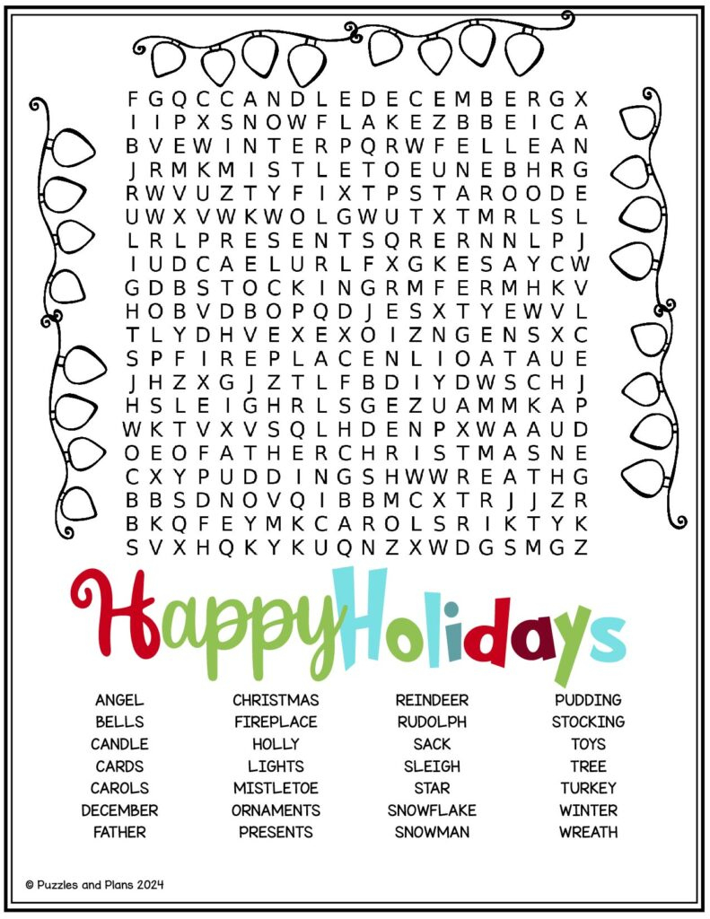 Happy Holiday Hard Word Search - Puzzlesandplans intended for Hard Holiday Word Search Printable