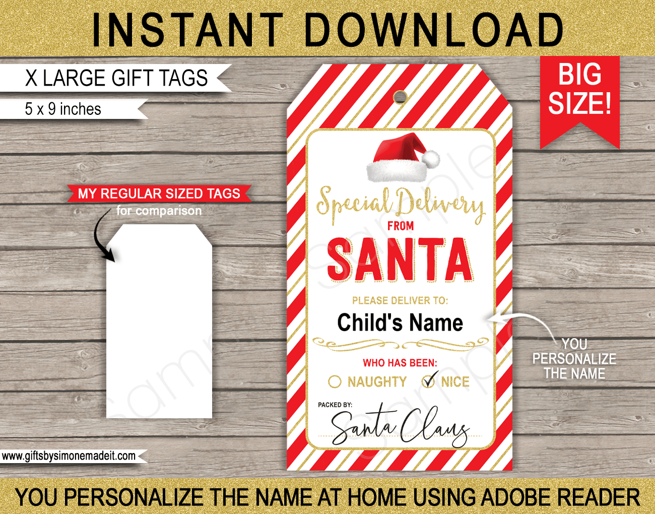 Large Santa Christmas Gift Tags - Red &amp;amp; Gold inside Large Printable Christmas Gift Tags Free
