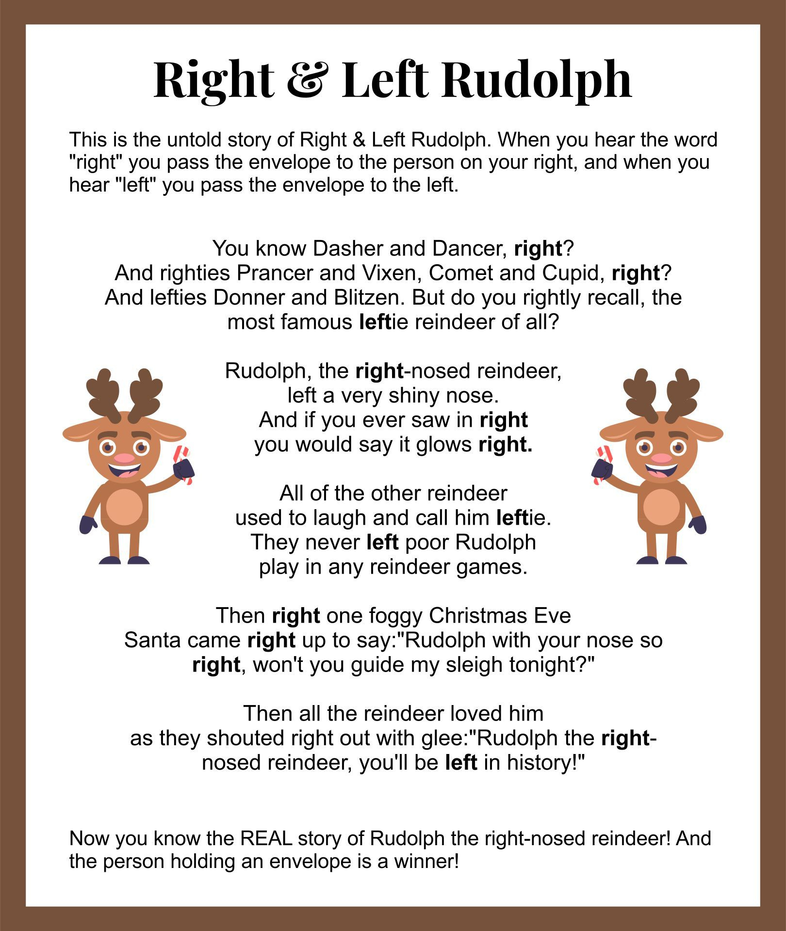 Left-Right Rudolph Game - 20 Free Pdf Printables | Printablee for Rudolph Left Right Christmas Game Printable