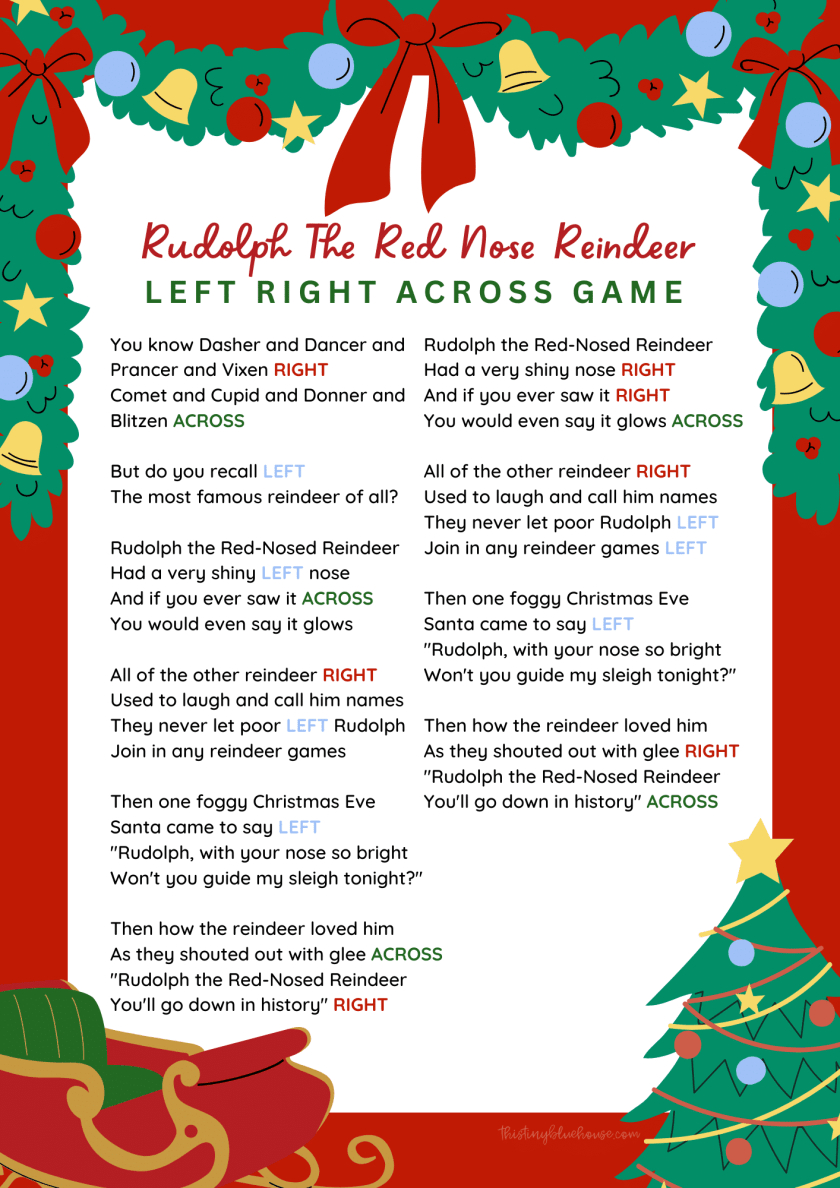 Left-Right Rudolph Game - 20 Free Pdf Printables | Printablee inside Rudolph Left Right Christmas Game Printable