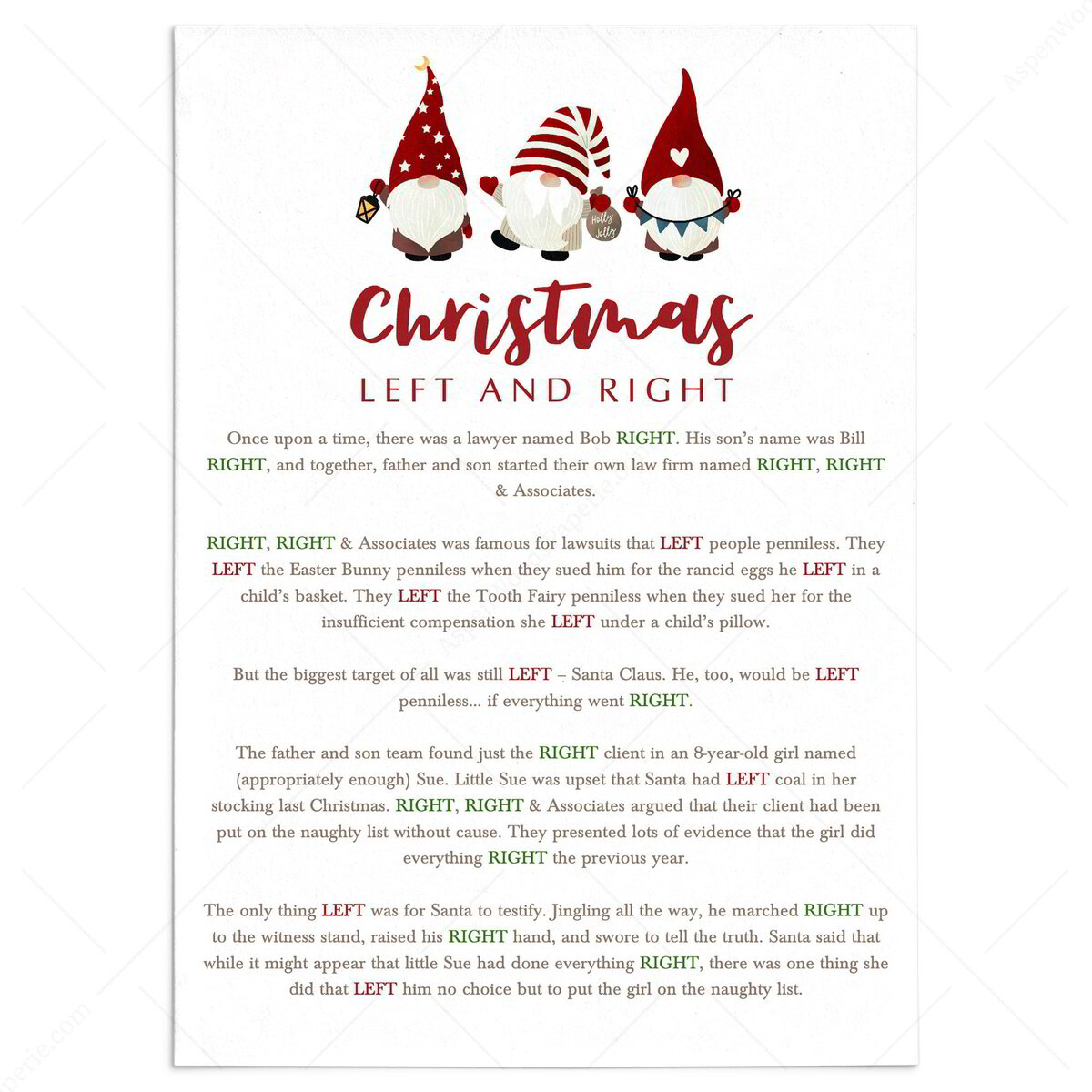 Left Right Xmas Game Printable | Christmas Gnomes in Naughty Left Right Christmas Game Printable