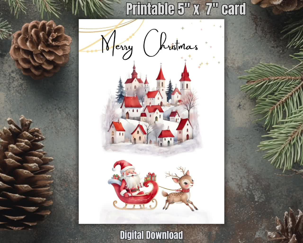 Merry Christmas Card: Printable 5X7 Pdf (Digital Download) intended for Christmas Card Paper Printable 5x7