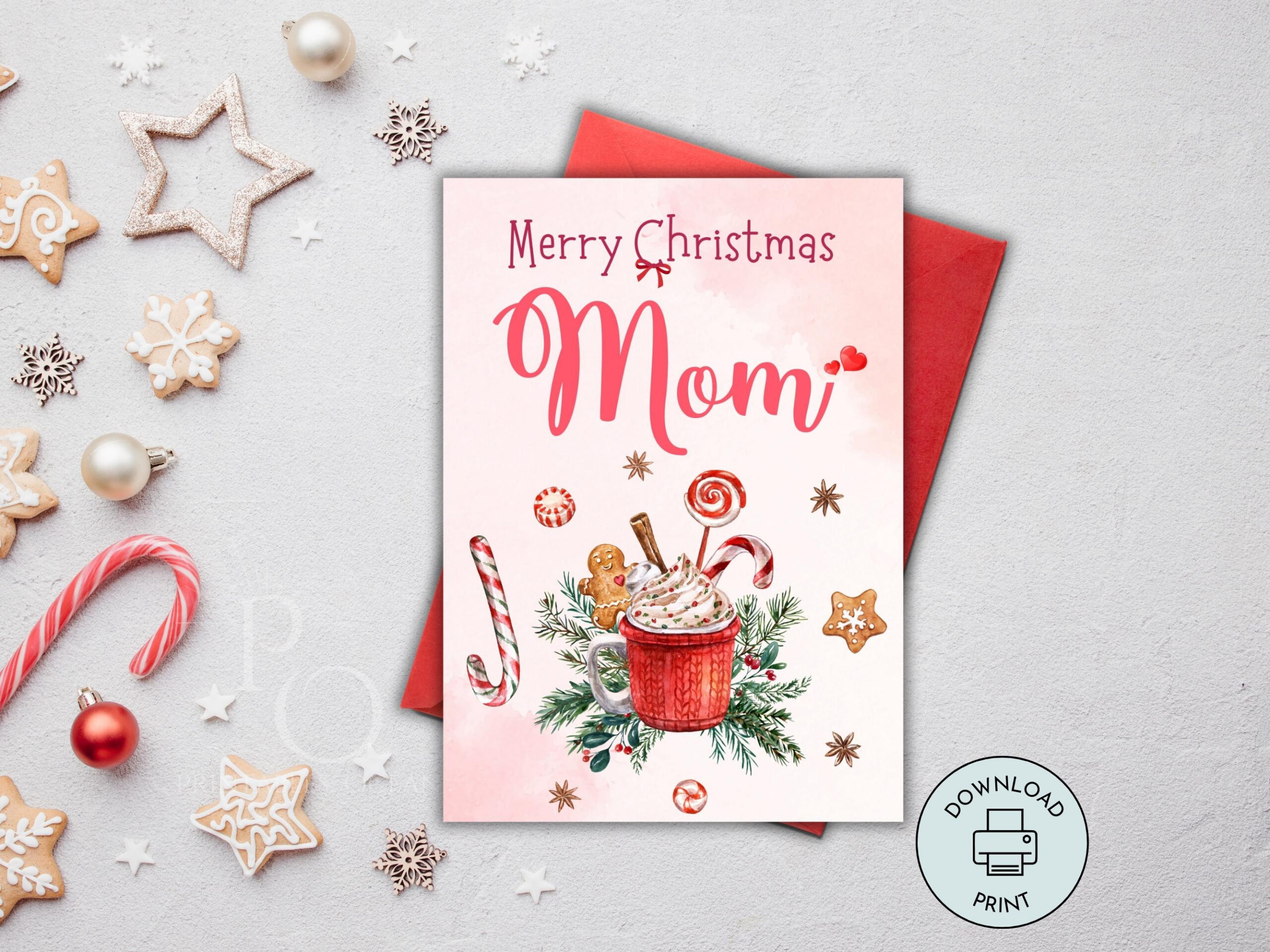 Merry Christmas Mom Card Printable Handmade Card For Mom To Print with regard to Printable Christmas Card For Mother
