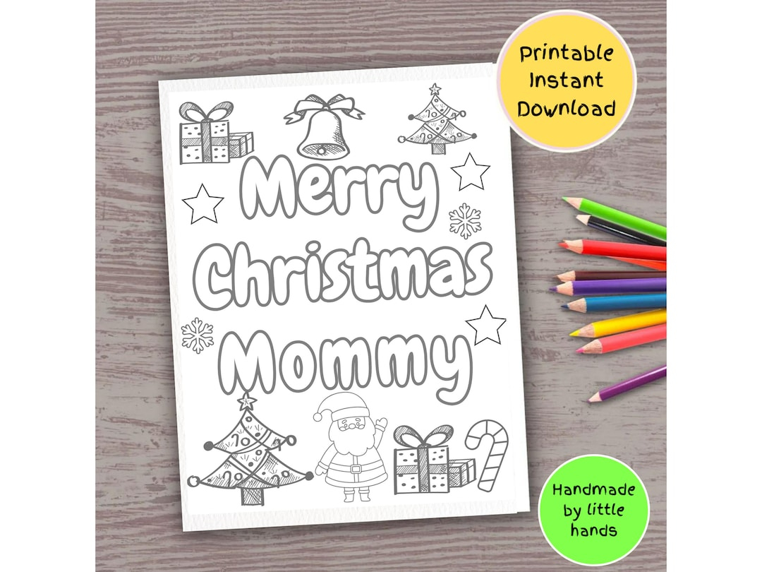 Merry Christmas Mommy Coloring Page: Kids Xmas Gift (Digital for Printable Christmas Card For Mom