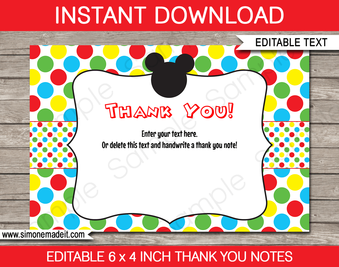 Mickey Mouse Party Thank You Cards Template throughout Mickey Mouse Thank You Photo Cards Printable
