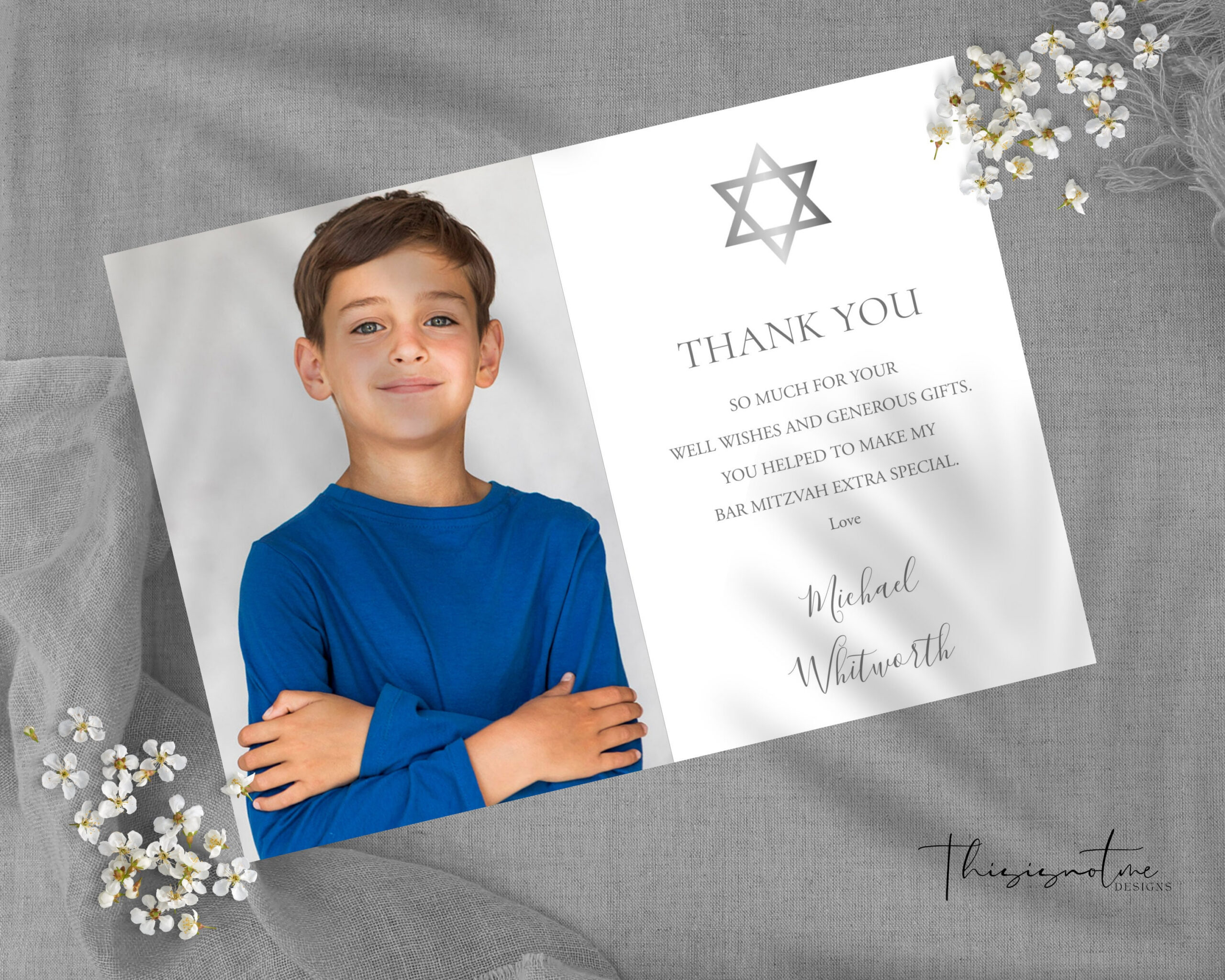 Modern Bar Mitzvah Photo Thank You Card Template (Digital Download intended for Bar Mitzvah Thank You Cards Printable