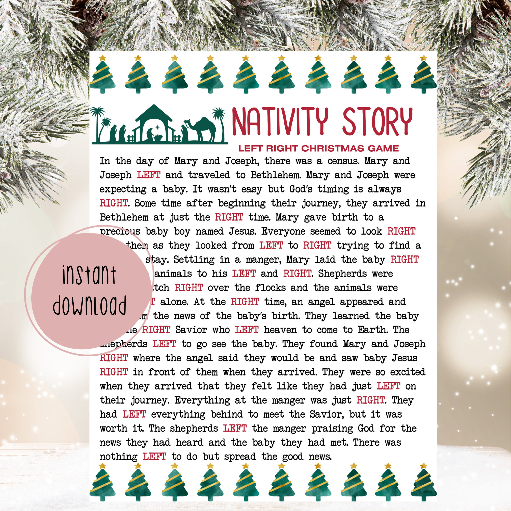 Nativity Story Left Right Game | Left Right Christmas Story Game throughout Left Right Christmas Christian Game Printable