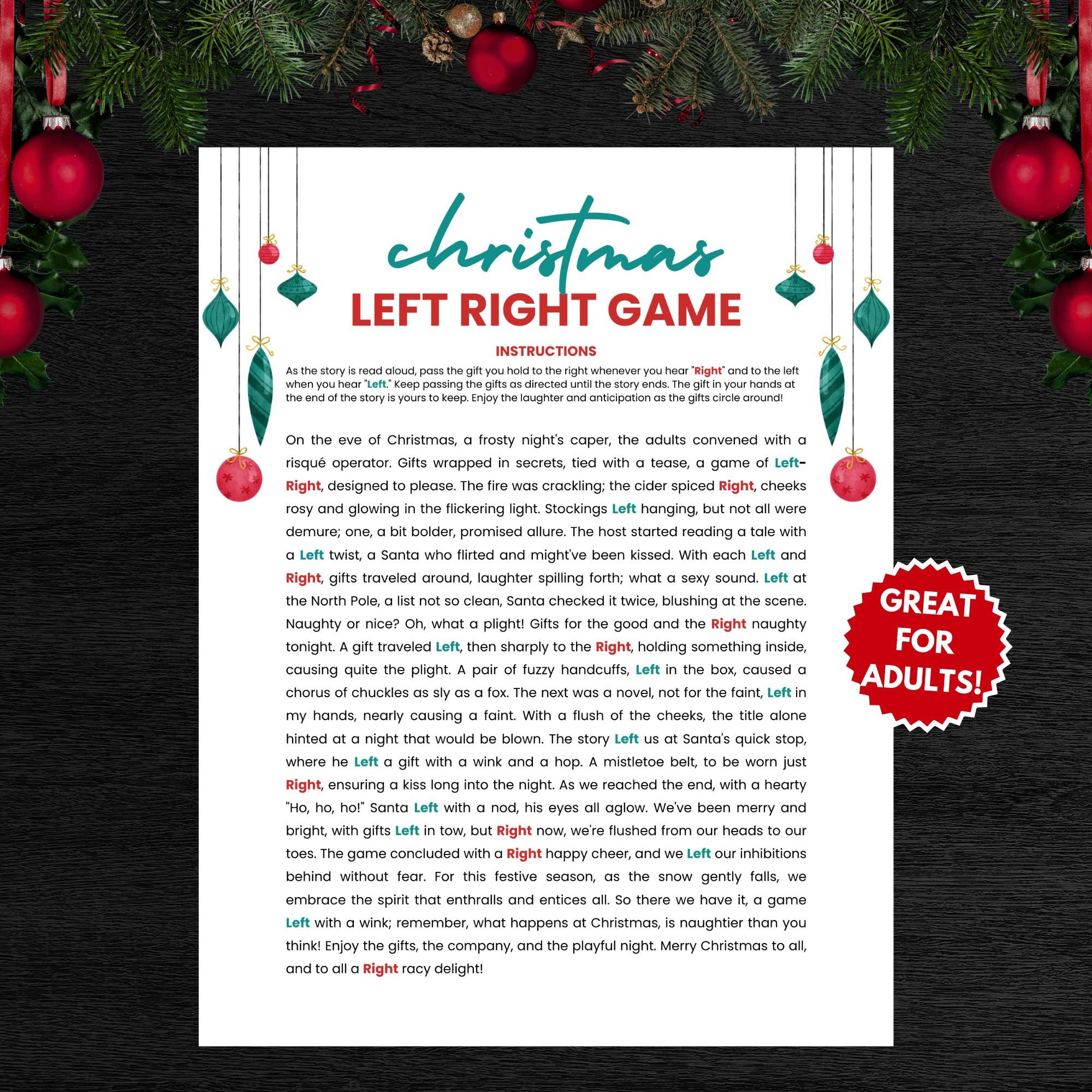 Naughty Left Right Game Story - Etsy intended for Naughty Left Right Christmas Game Printable