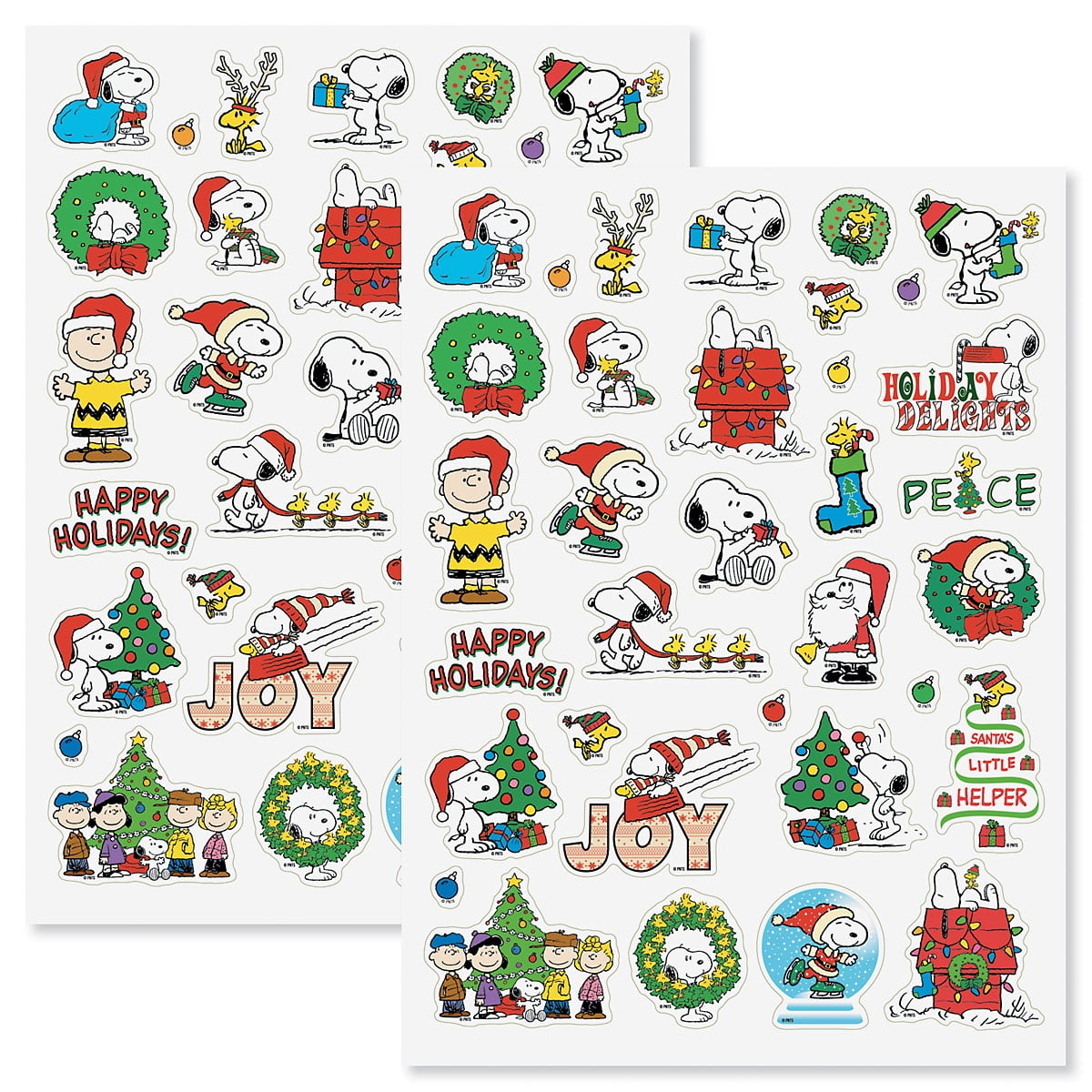 Peanuts Snoopy Christmas Festive Sticker Pack - 2 Sheets Of 34 with Printable Christmas Tags Snoopy