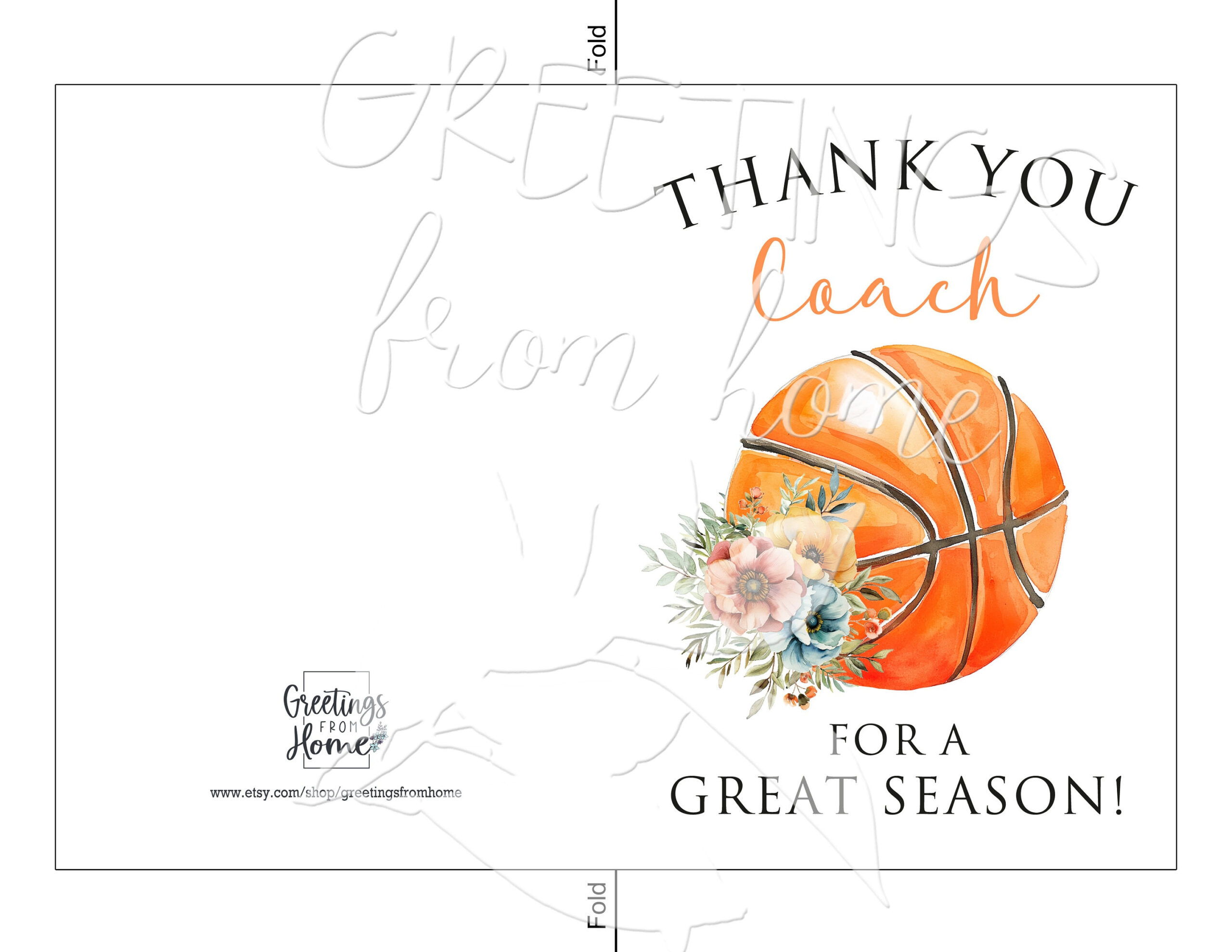 Printable Basketball Coach Thank You Card For Her, Thank You For inside Basketball Thank You Cards Printable